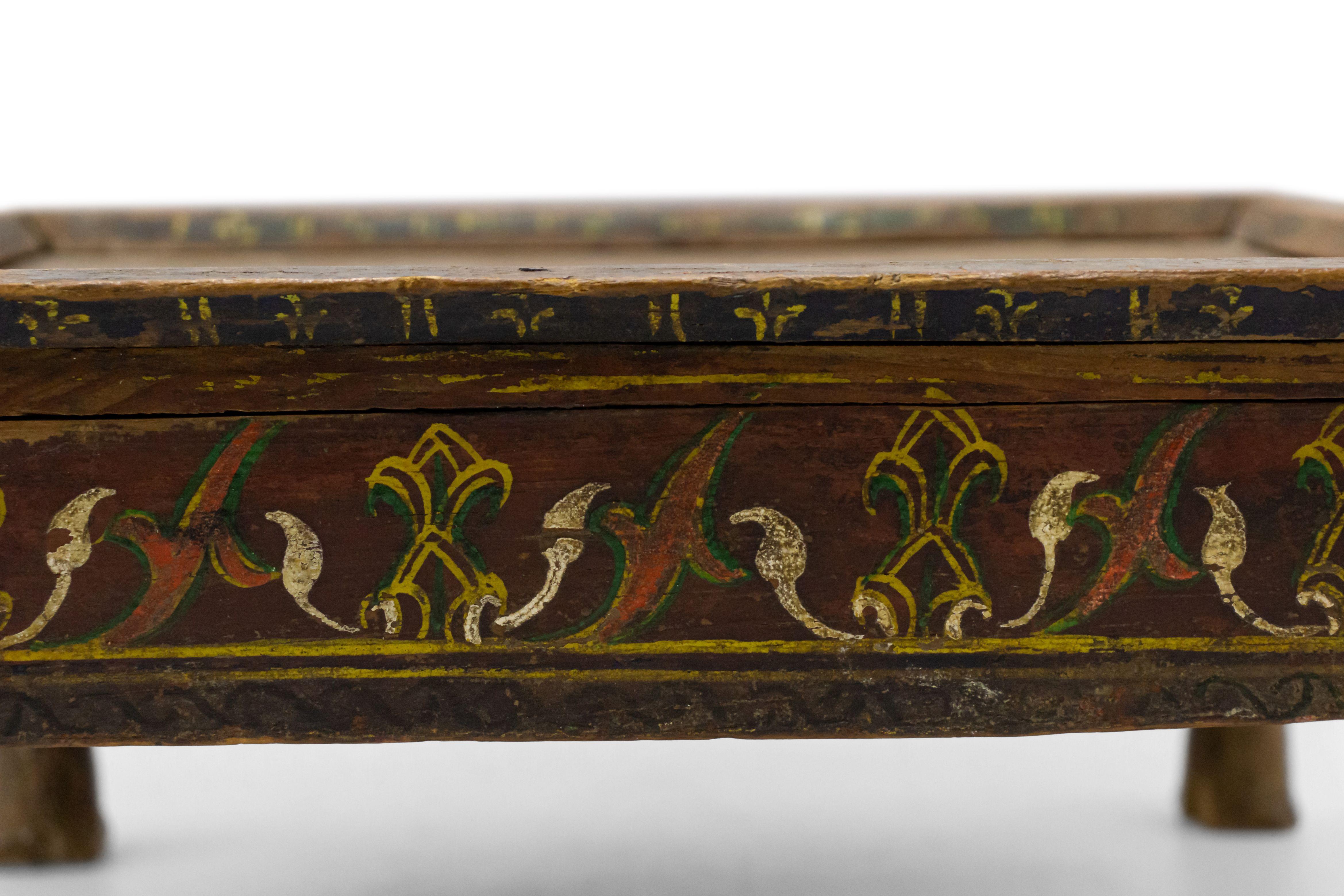 English Anglo-Indian (19th Cent) square foot stool with a decorated apron.
 