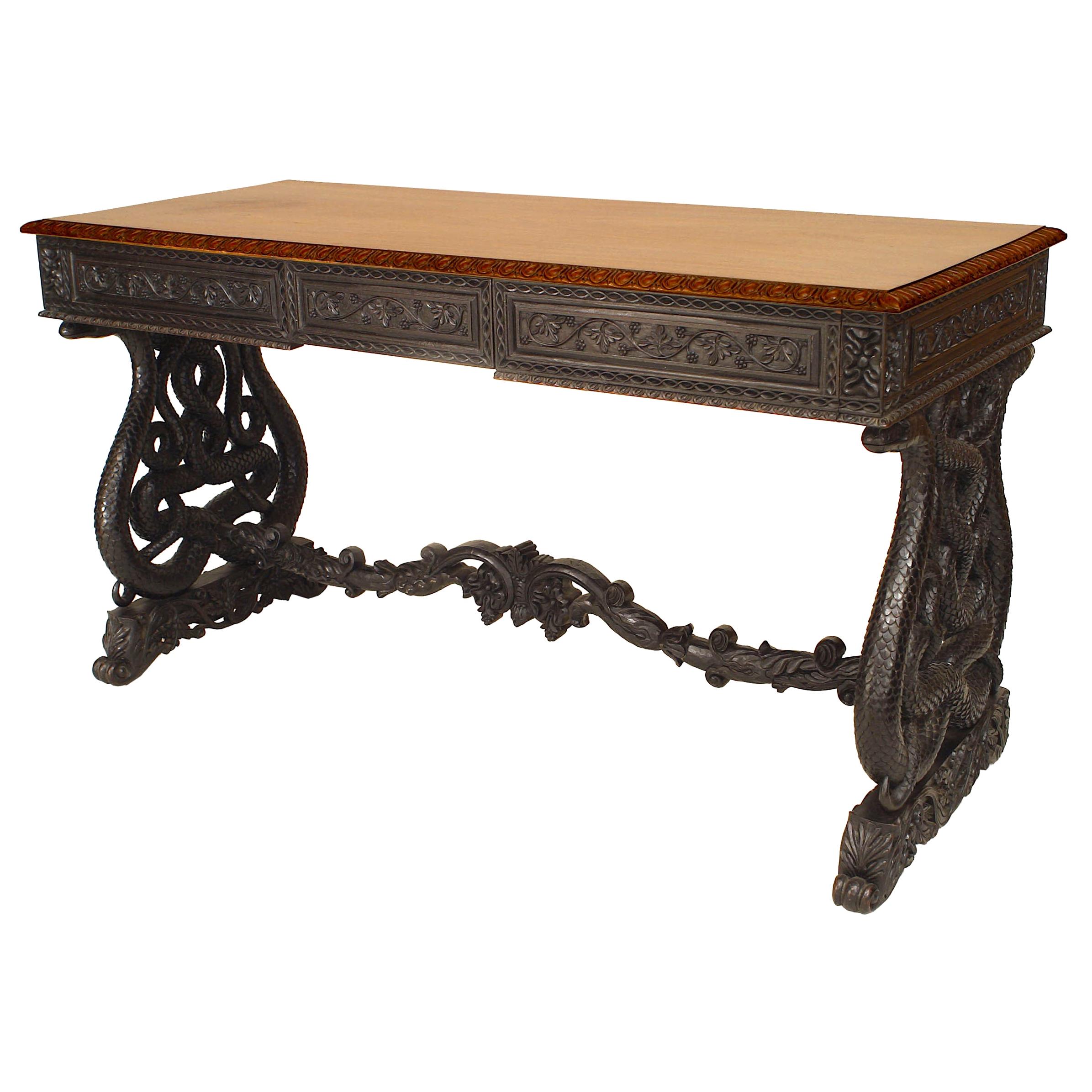 English Anglo-Indian Rosewood and Padouk Writing Table For Sale