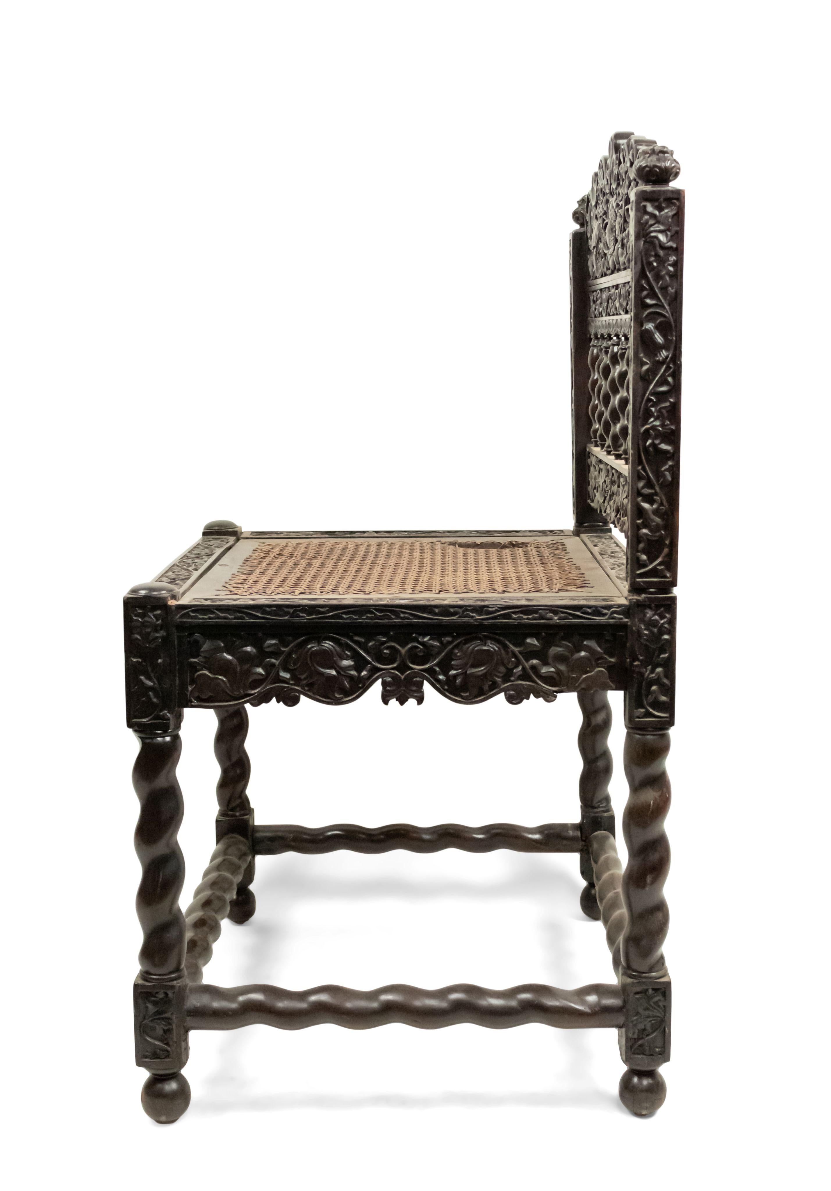 Anglo-Indian Set of Four English Anglo Indian Rosewood Carved Side Chairs