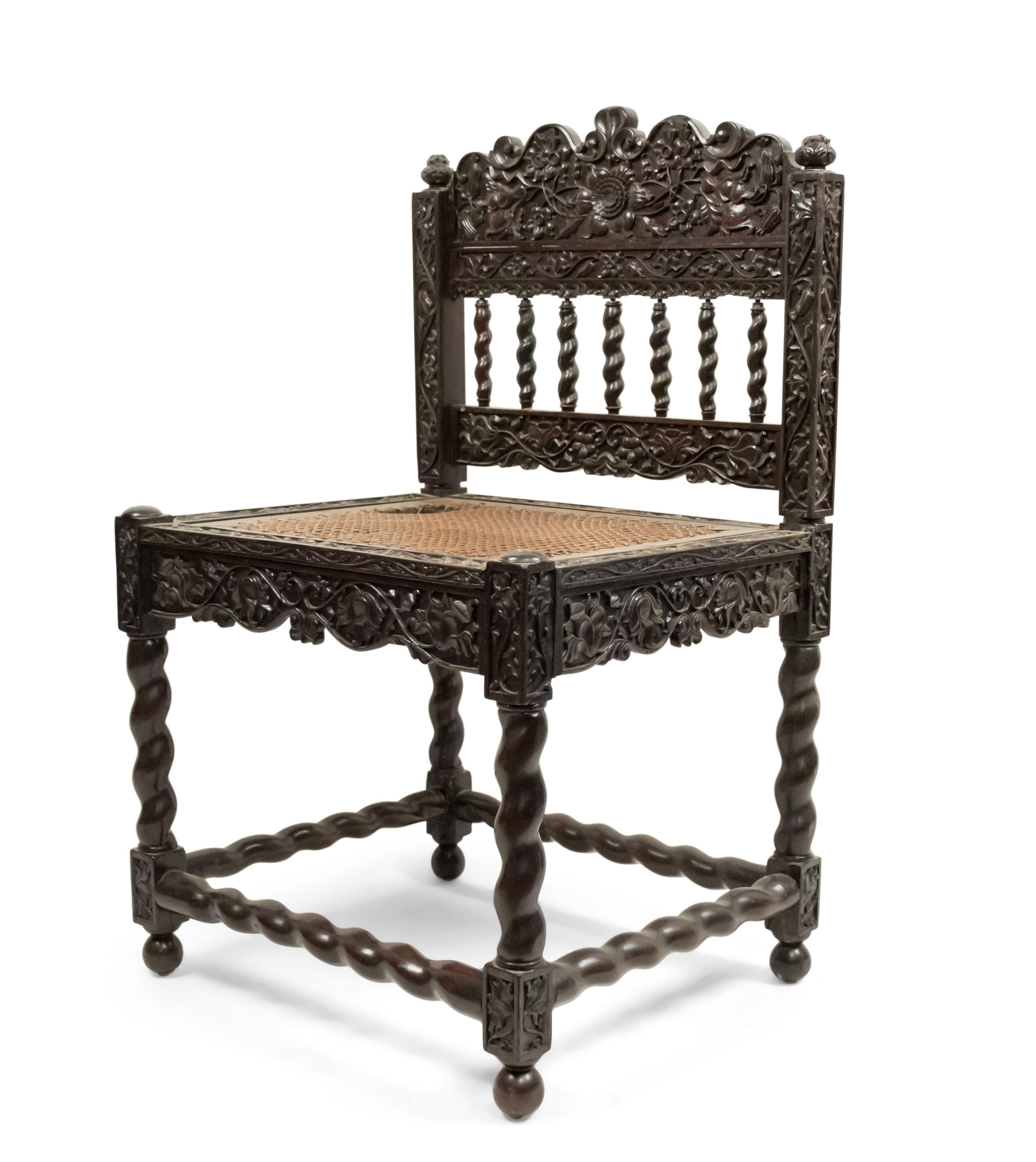 Set of Four English Anglo Indian Rosewood Carved Side Chairs In Good Condition In New York, NY
