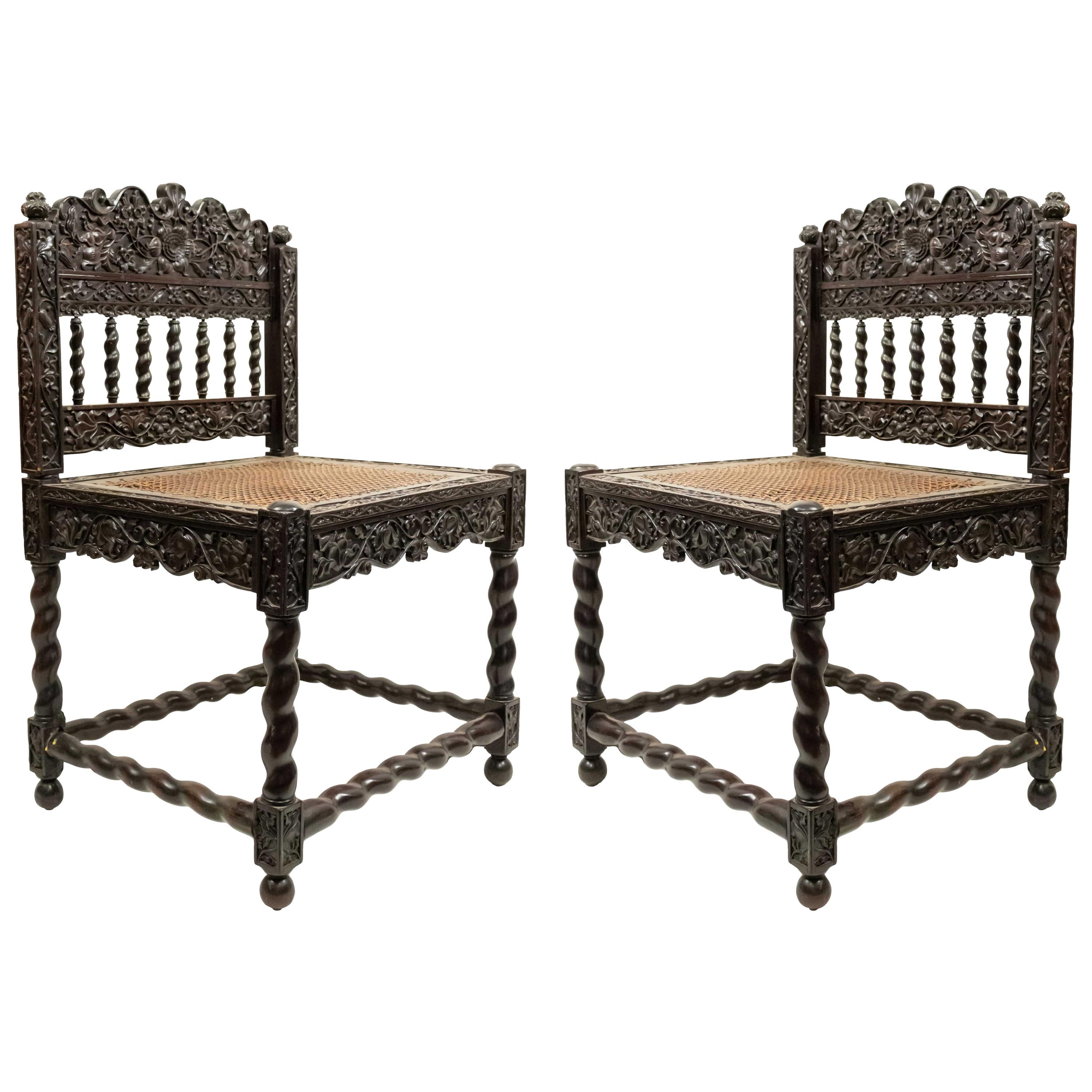 Set of Four English Anglo Indian Rosewood Carved Side Chairs