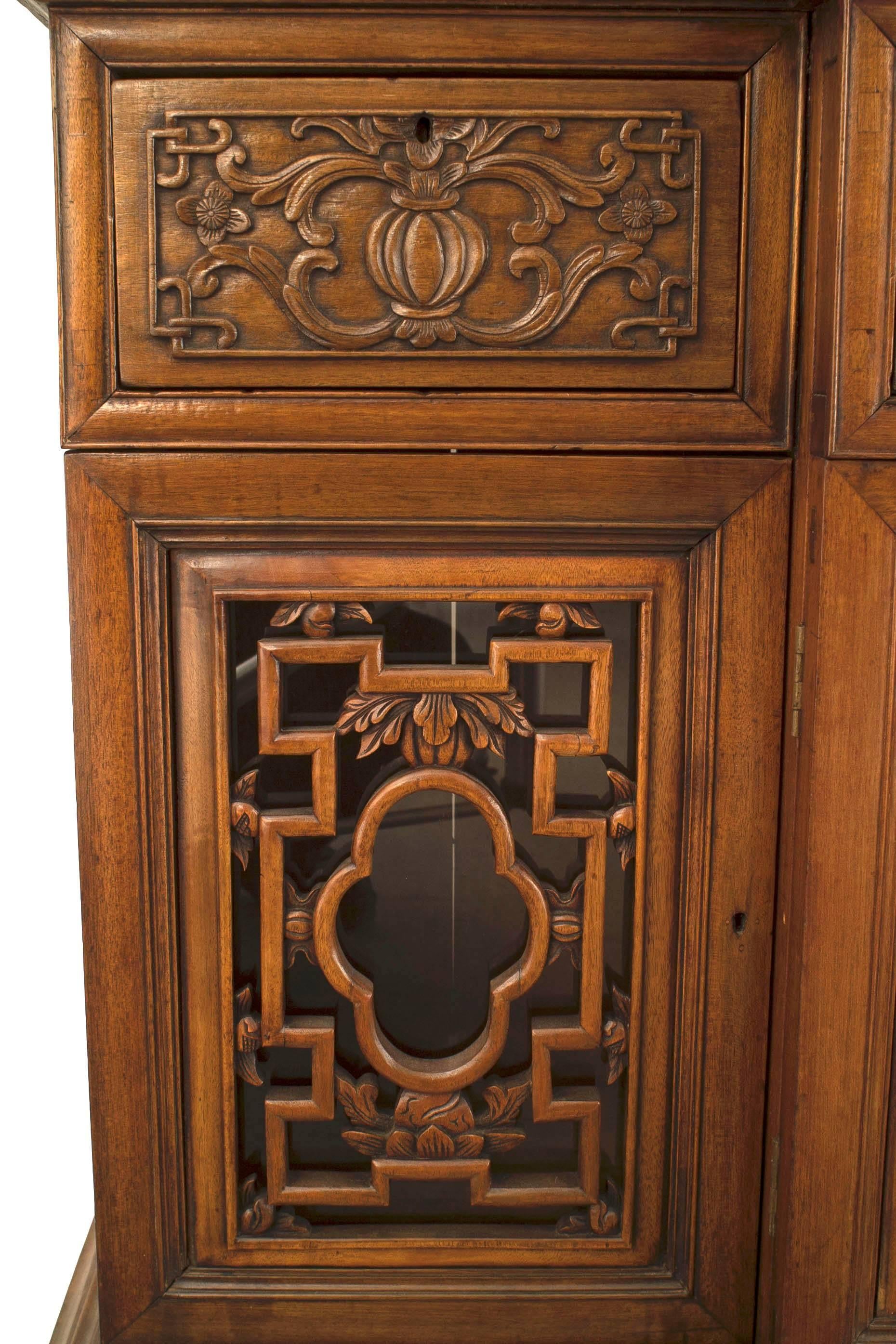 Anglo-Indian Carved Teakwood Breakfront Cabinet For Sale 2