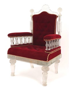 Anglo-Indian Crystal Red Velvet Chair