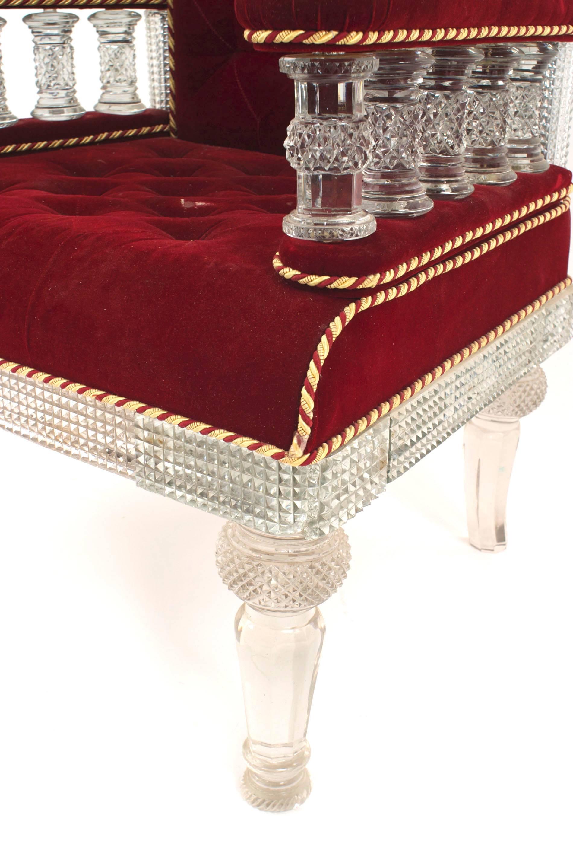 British Indian Ocean Territory Anglo-Indian Crystal Red Velvet Chair For Sale