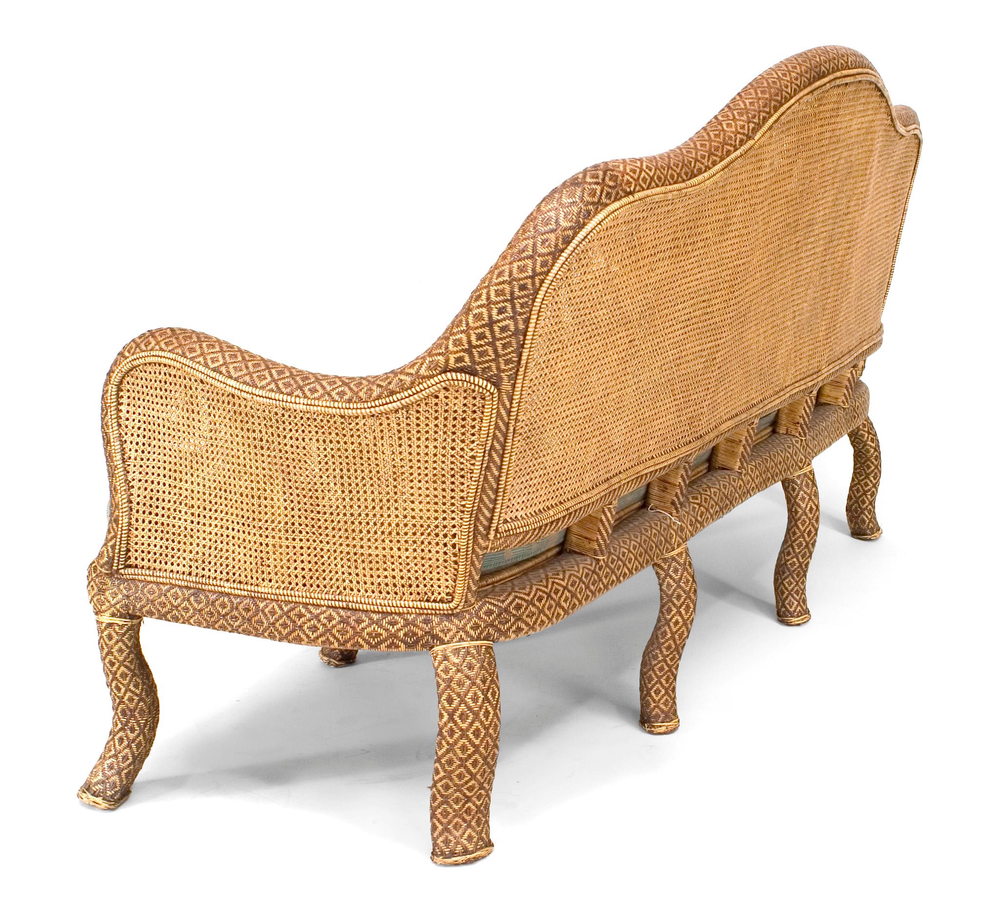 Rustic English 'Anglo-Indian Style' Natural Wicker Settee