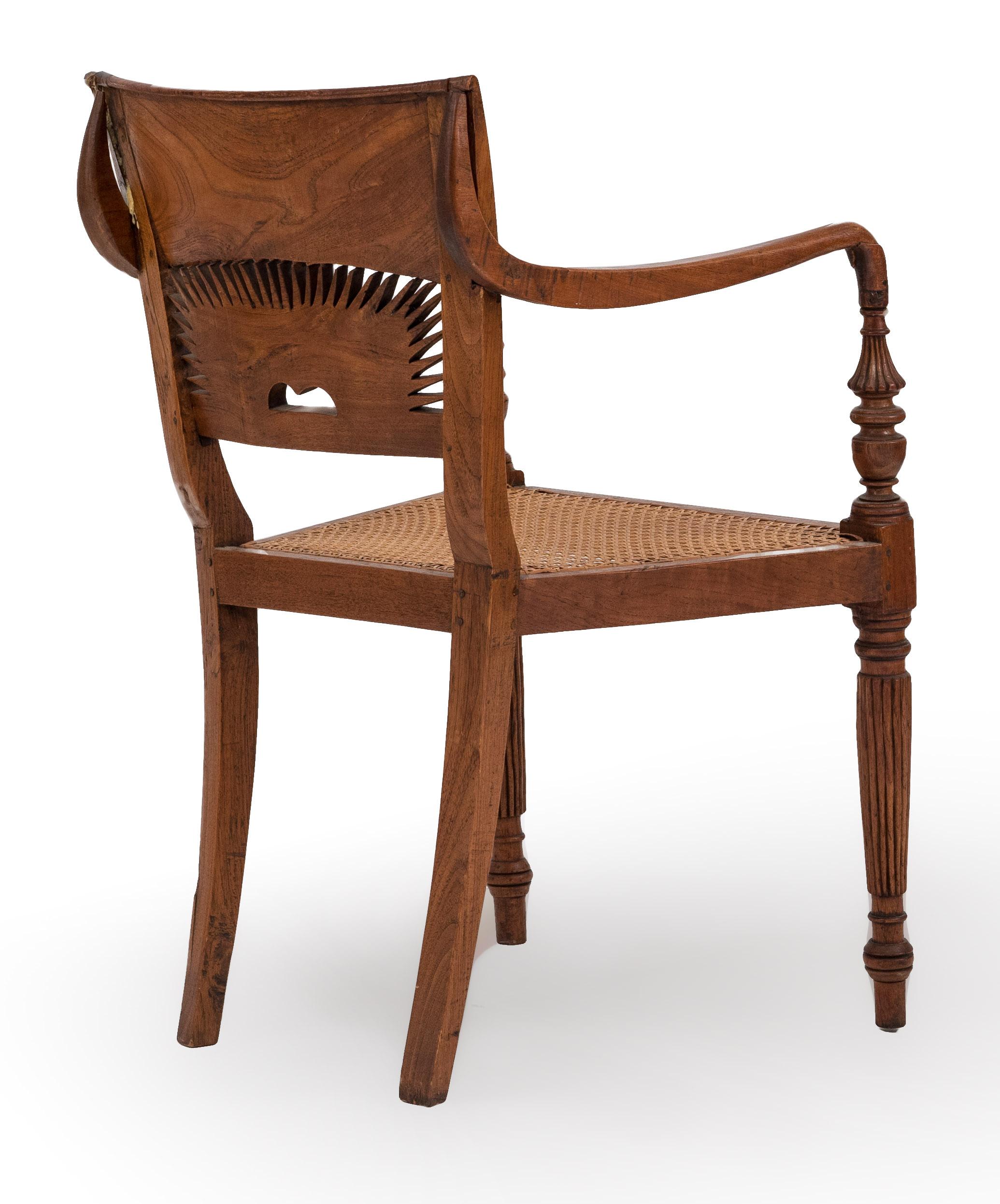 English Anglo-Indian Teak Arm Chair In Good Condition For Sale In Queens, NY