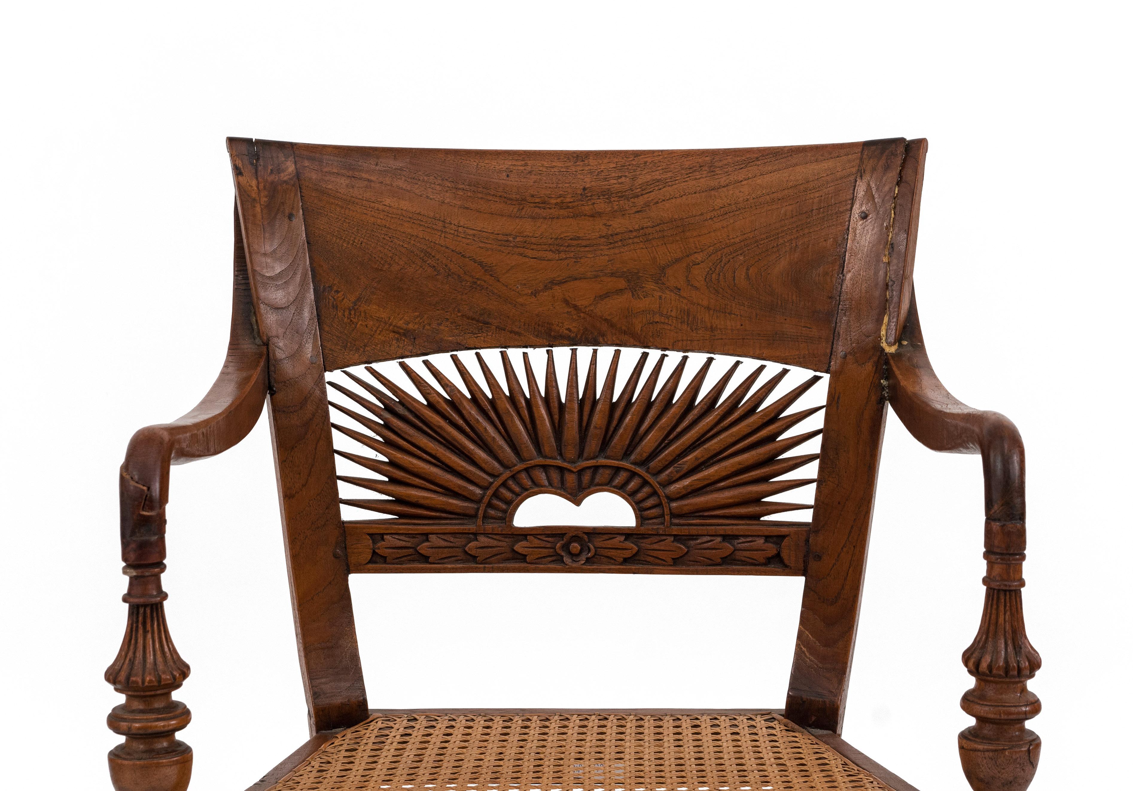 Cane English Anglo-Indian Teak Arm Chair For Sale