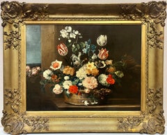 Fine Antique Engish Still Life Classical Flowers in Ornate Gilt Frame