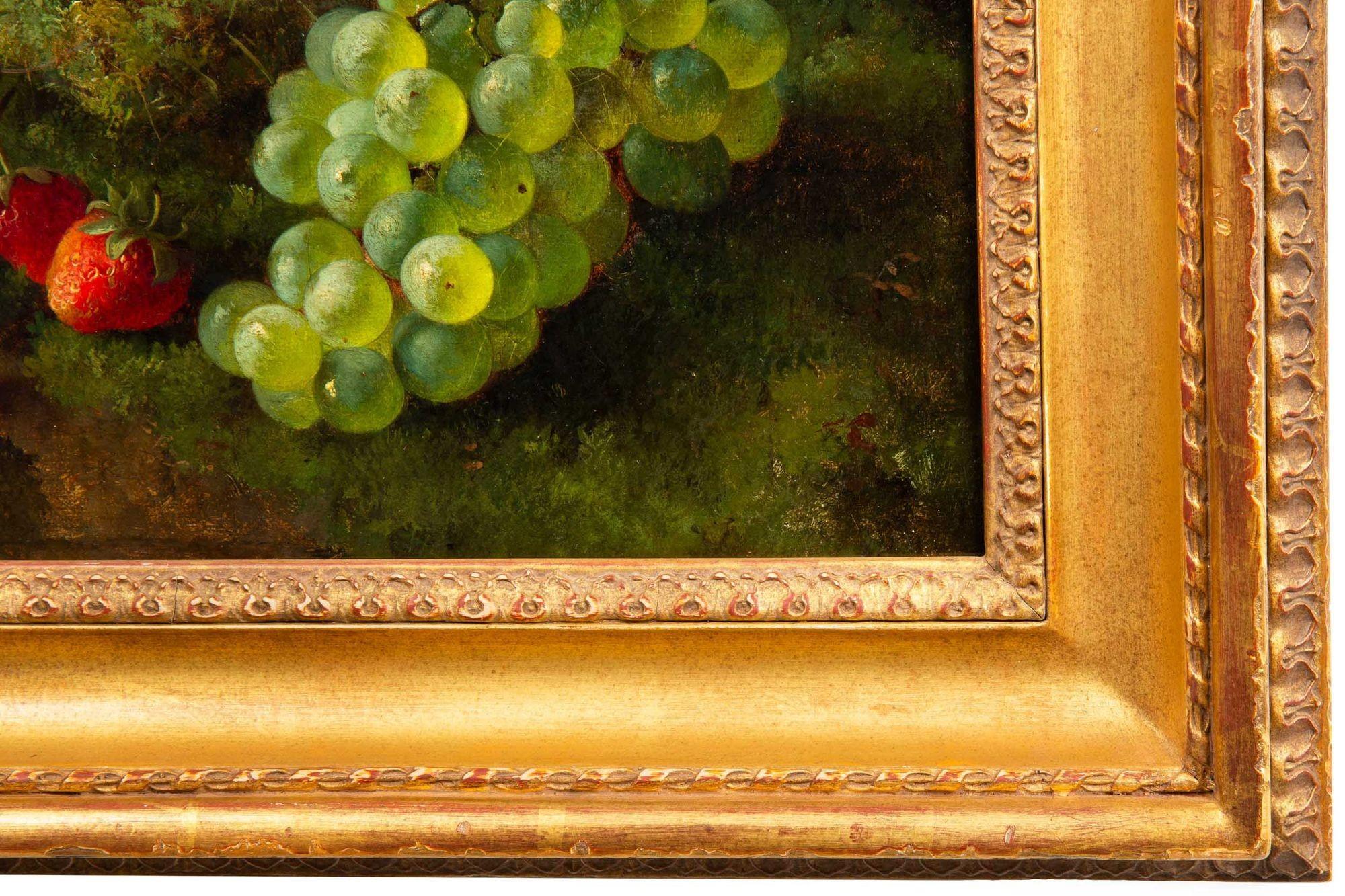 English Antique 1869 Still-Life Oil Painting of Bird’s Nest w/ Fruit by G.Broome 12