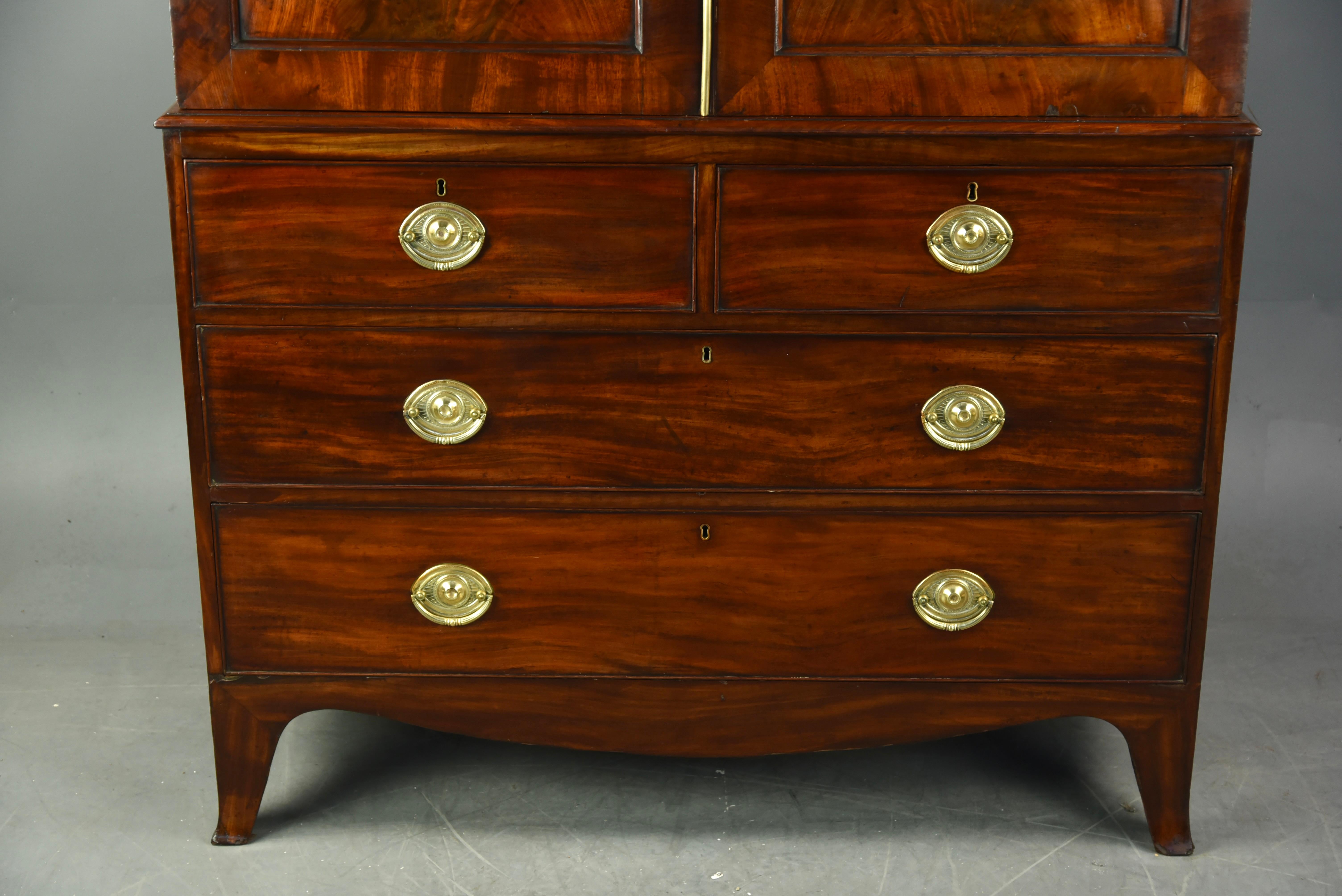 English Antique 18th Century Georgian Mahogany Linen Press 1