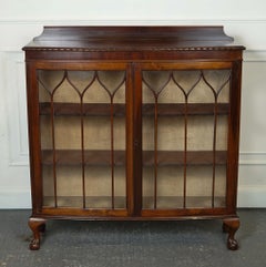 ENGLISH ANTIQUE 1920s CHINA DISPLAY CABINET BOOKCASE GLAZED CLAW ON BALL FEET J1