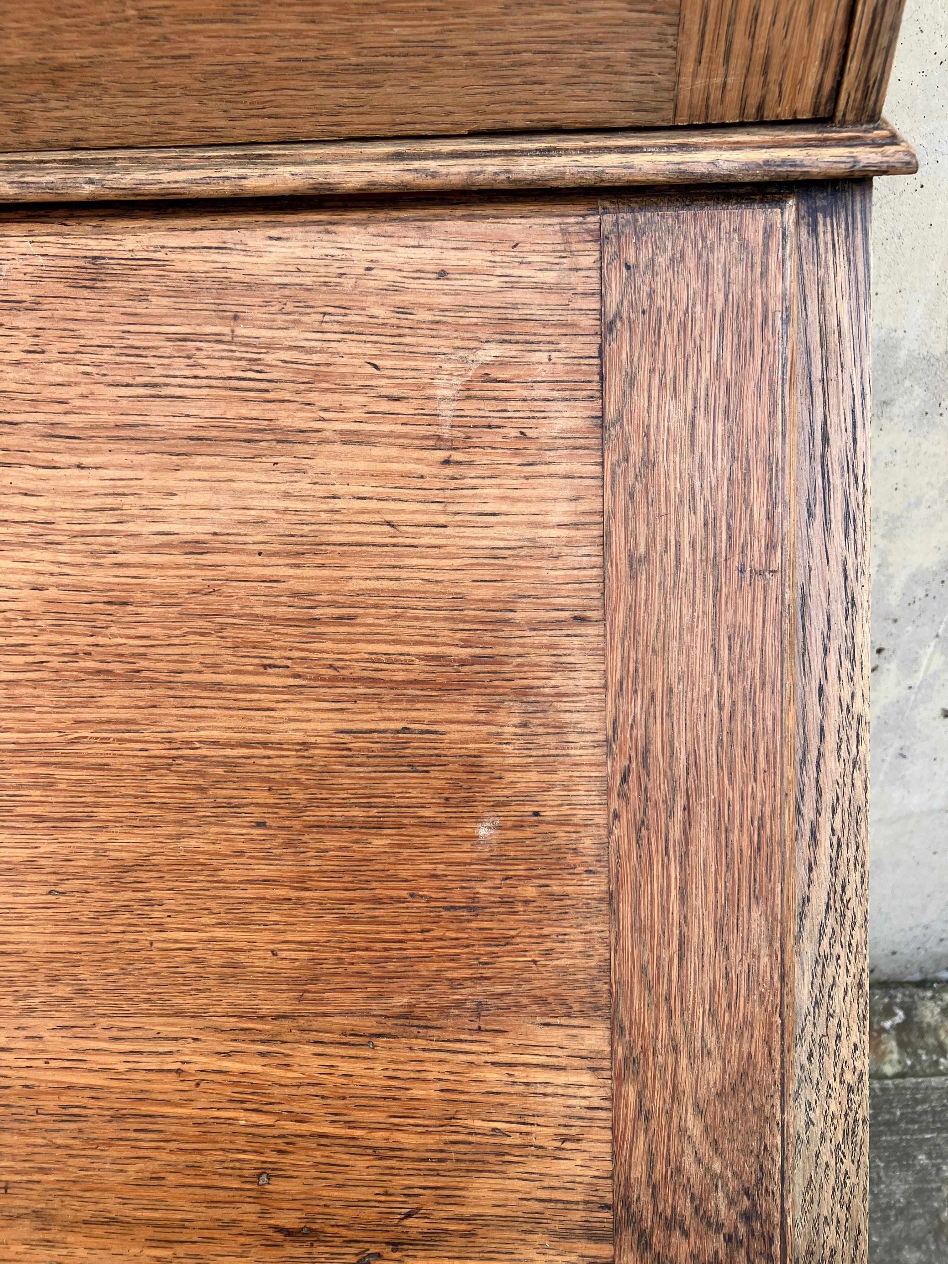 English Antique 1930's Oak Bureau Cabinet with Glass Vitrine and Drawers For Sale 8