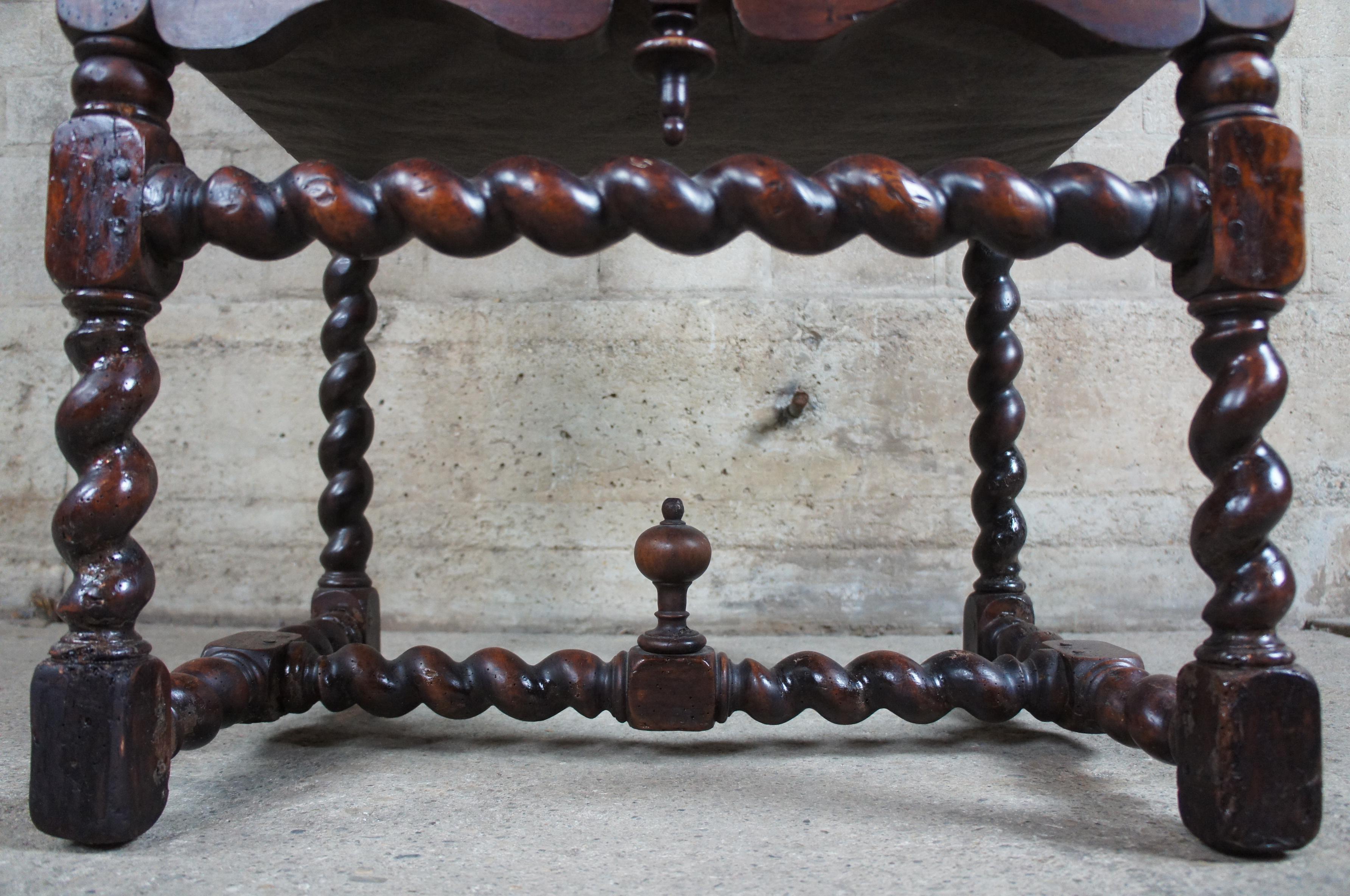 English Antique 19th Century Oak Barley Twist Throne Chair Jacobean Renaissance 2
