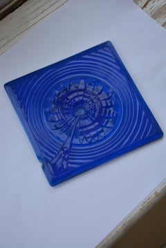 English Antique Aesthetic Movement Cobalt Blue Glass Tile c1900s
