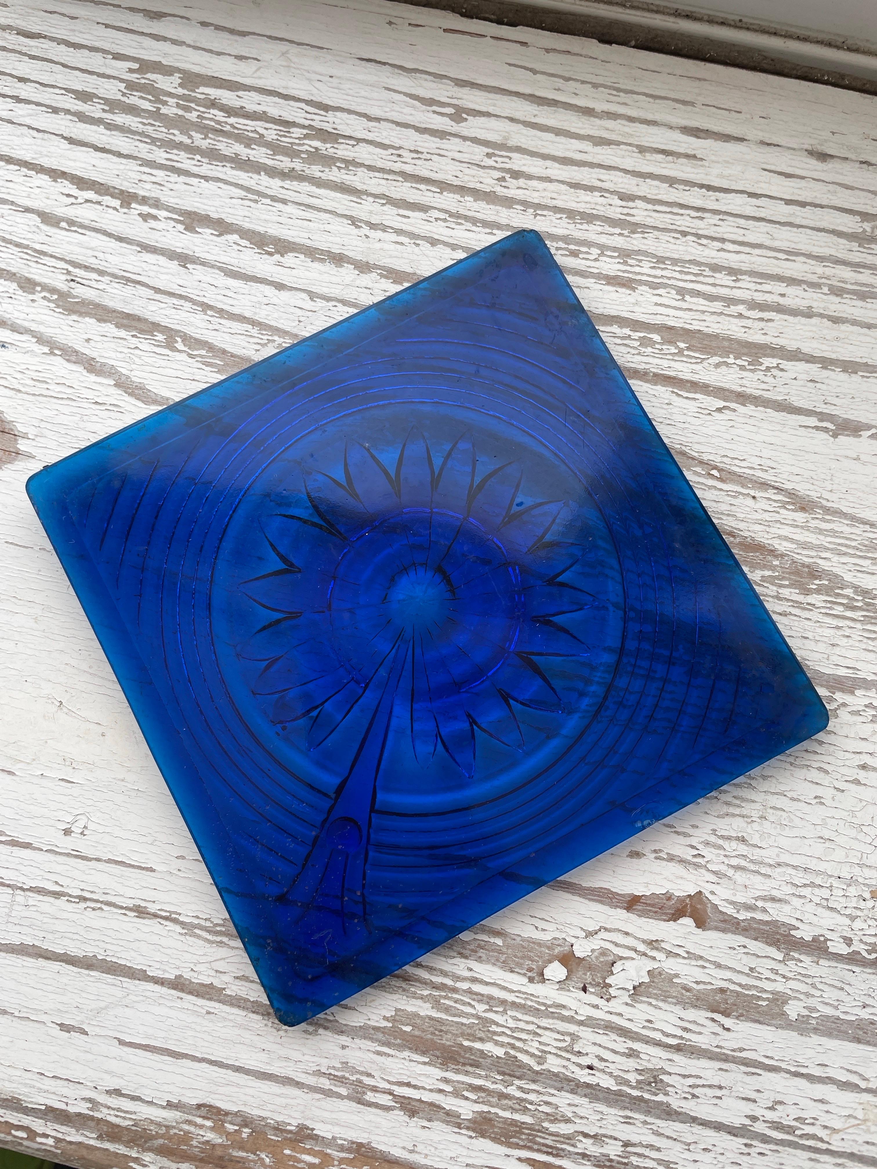 Englische antike Aesthetic Movement kobaltblaue Glasfliese um 1900 im Angebot 2