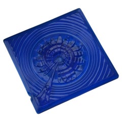 English Antique Aesthetic Movement Cobalt Blue Glass Tile c1900s