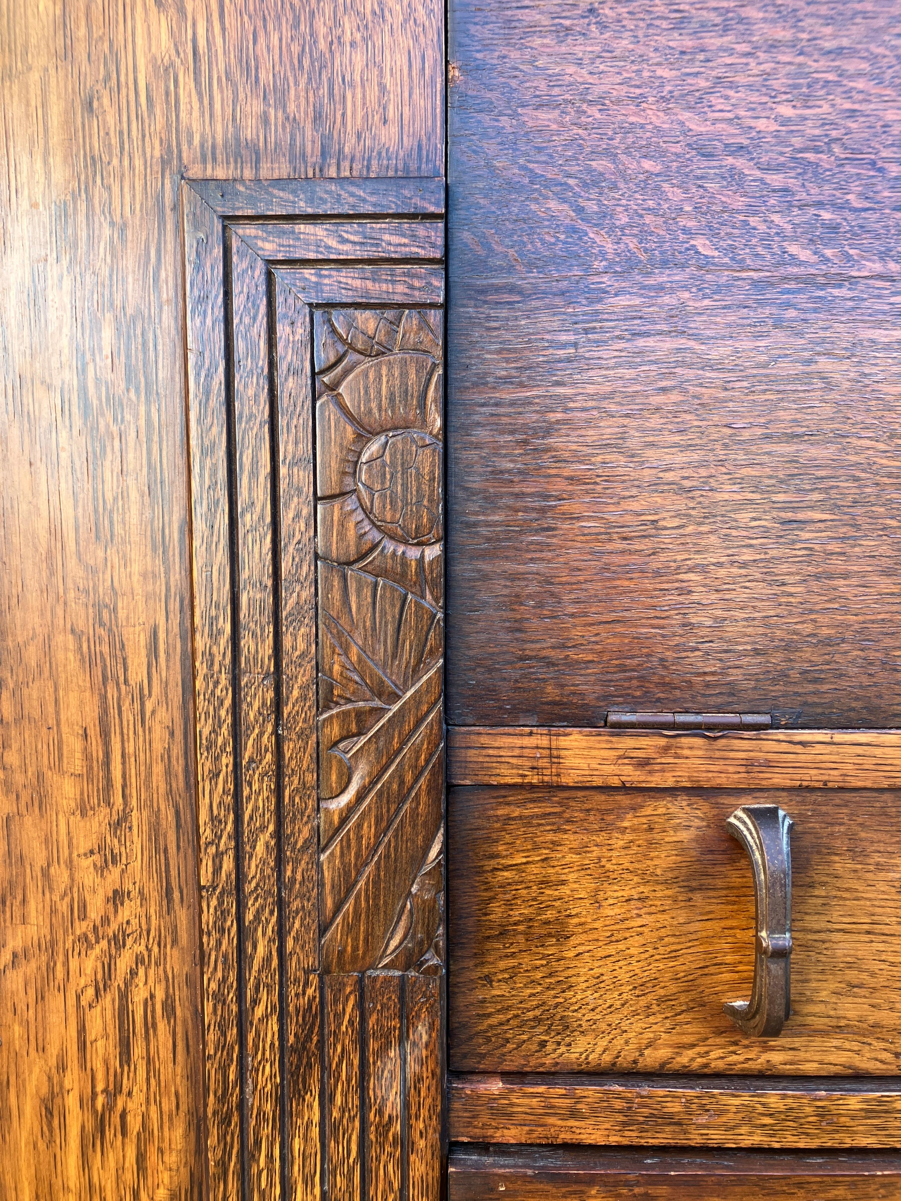 Début du 20ème siècle Antiquités anglaises Art Deco Bureau Secretaire Oak Cabinet en vente