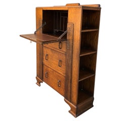 Antiquités anglaises Art Deco Bureau Secretaire Oak Cabinet