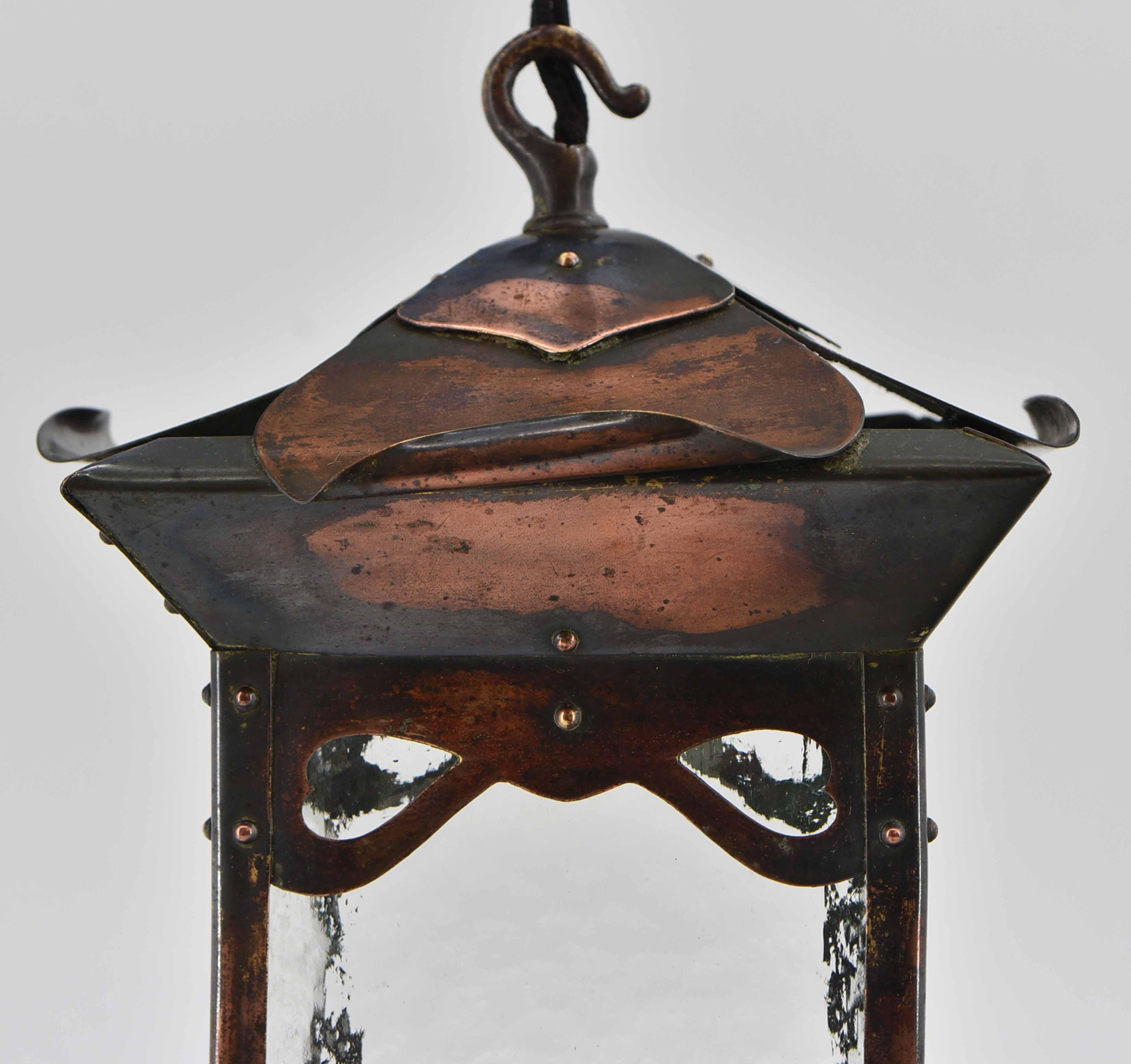 Metal English Antique Arts & Crafts Hall Lantern, Circa 1900