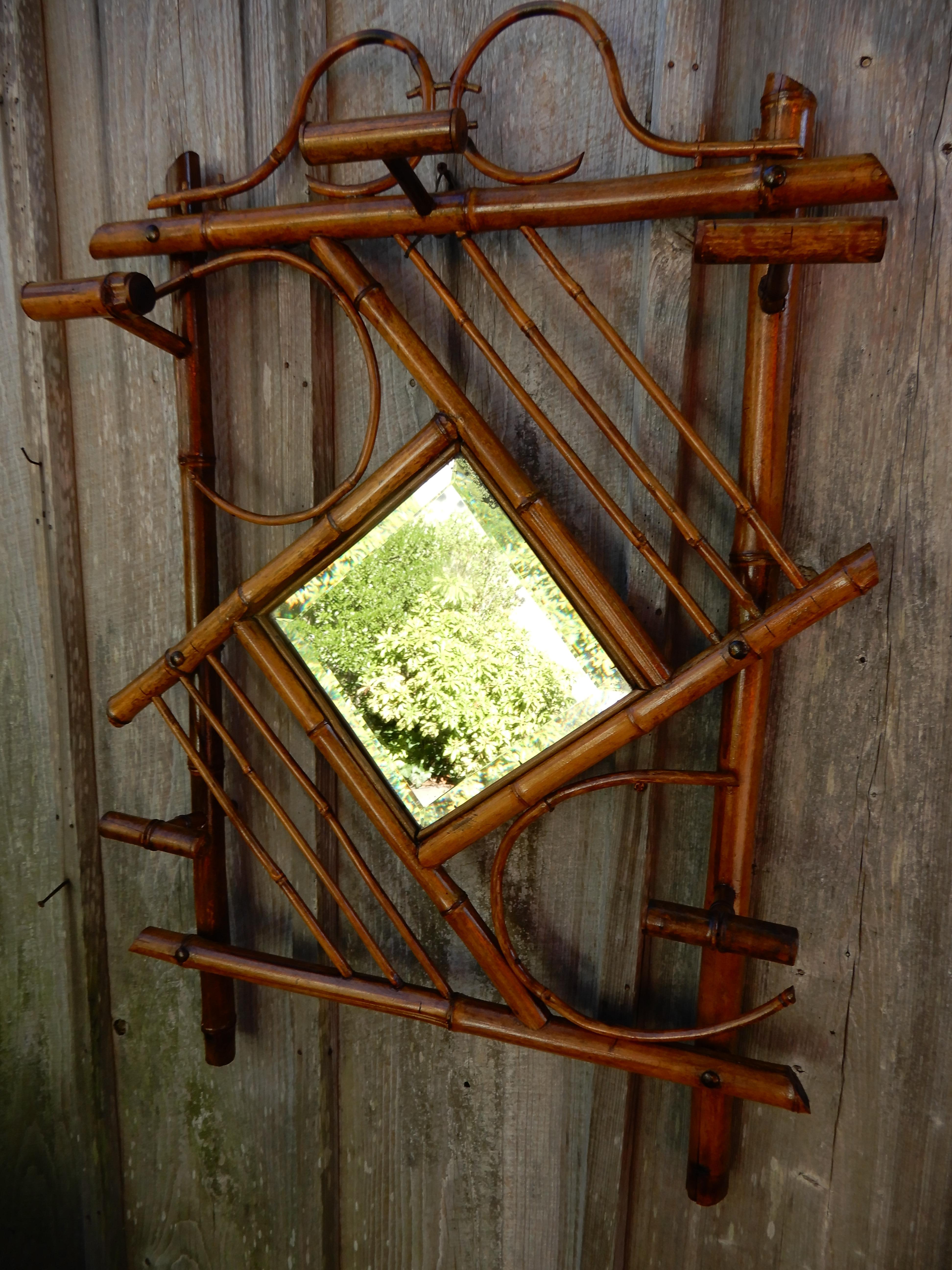 Hand-Crafted English Antique Bamboo Handcrafted Wall Mirror, 1930s