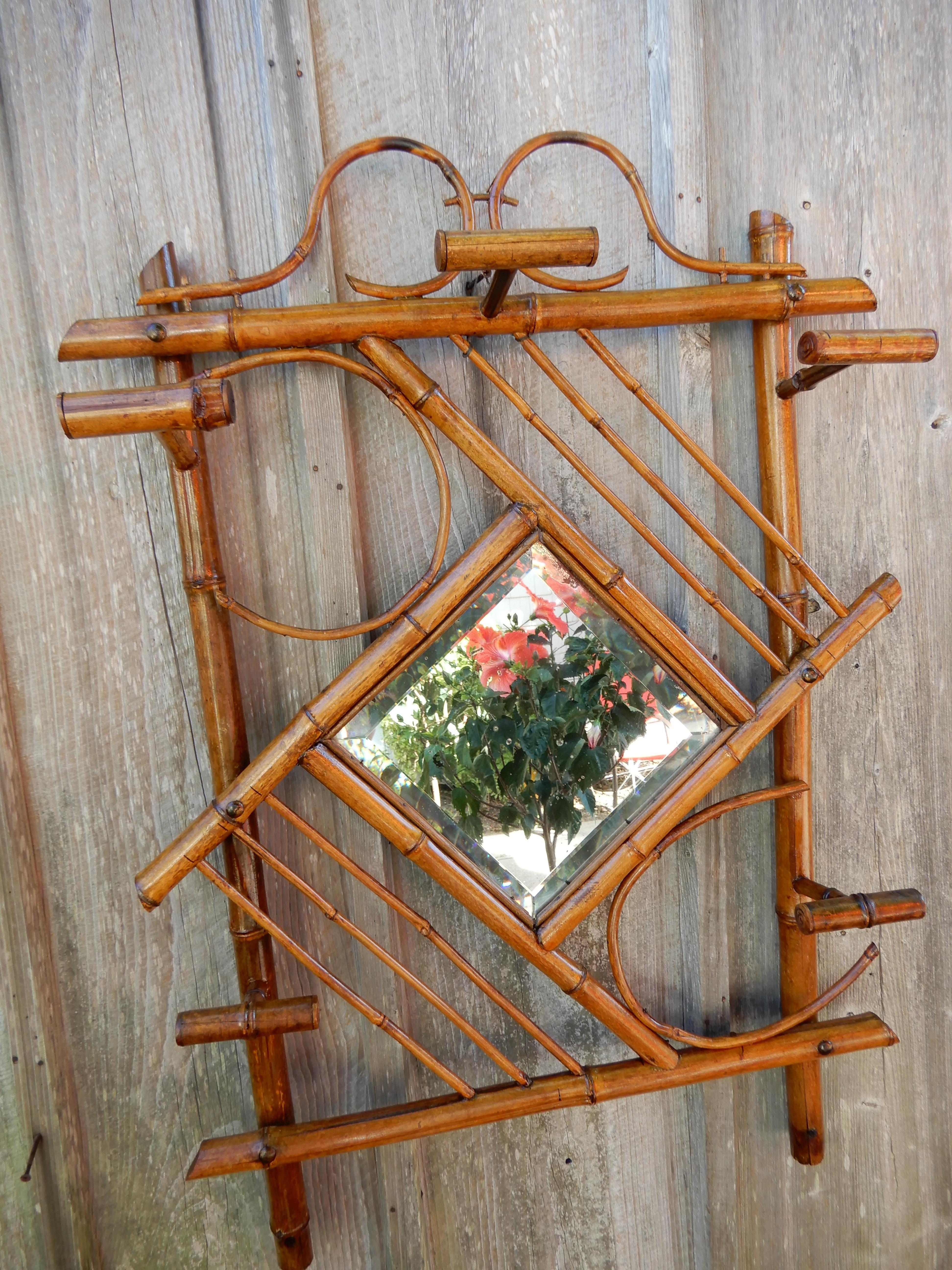 20th Century English Antique Bamboo Handcrafted Wall Mirror, 1930s