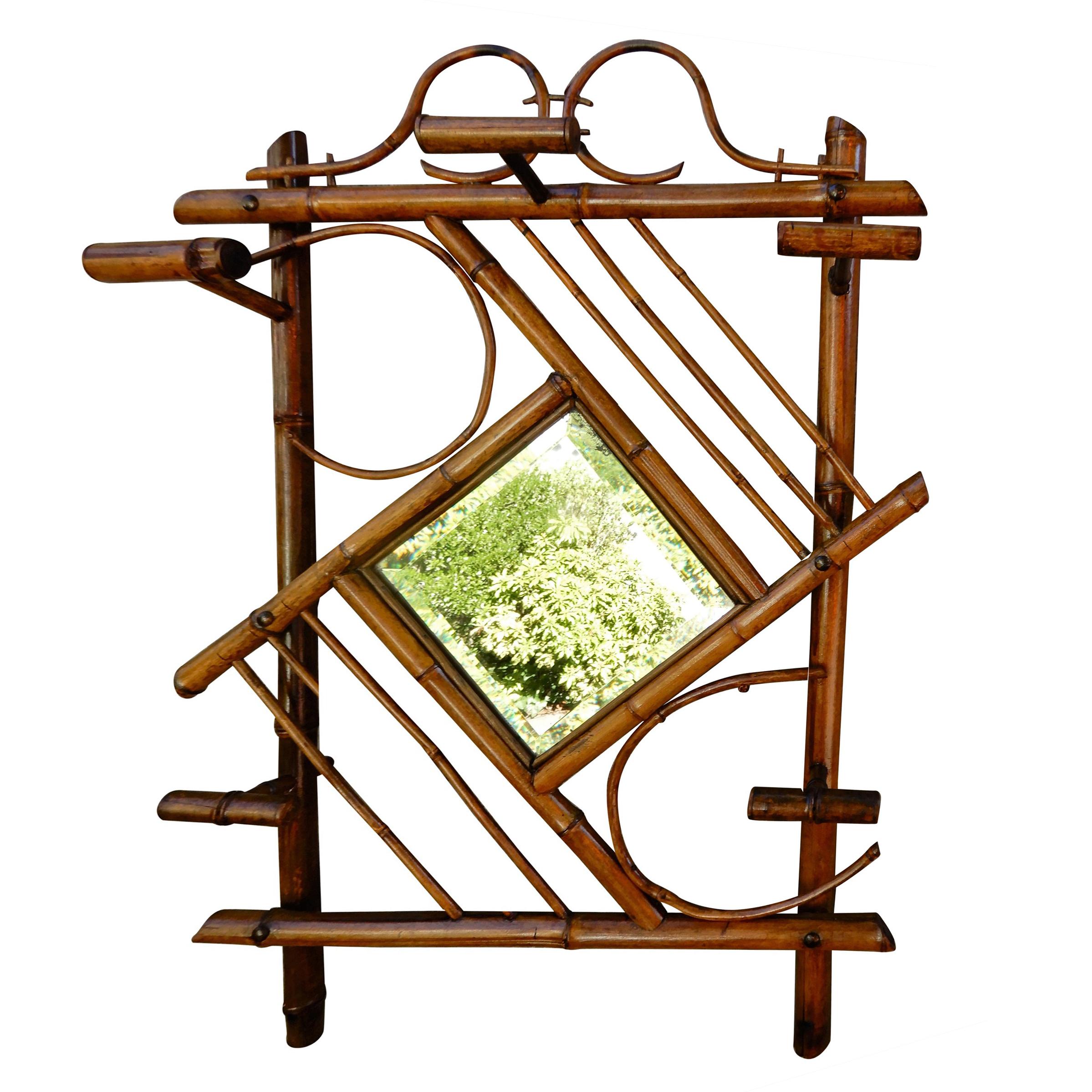 English Antique Bamboo Handcrafted Wall Mirror, 1930s