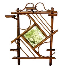 English Antique Bamboo Handcrafted Wall Mirror, 1930s