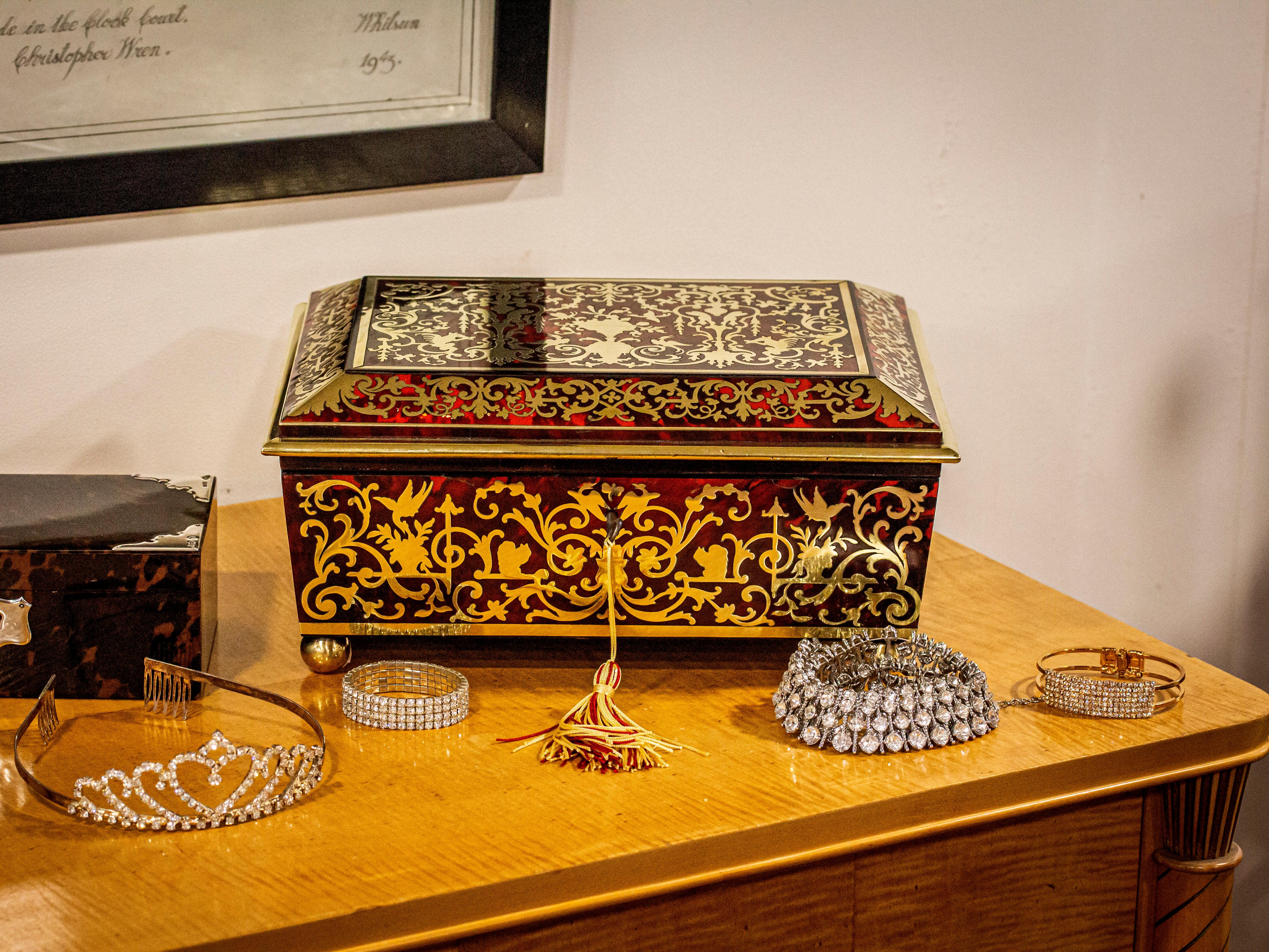 Apogée victorien Boîte à bijoux Boulle anglaise ancienne en vente