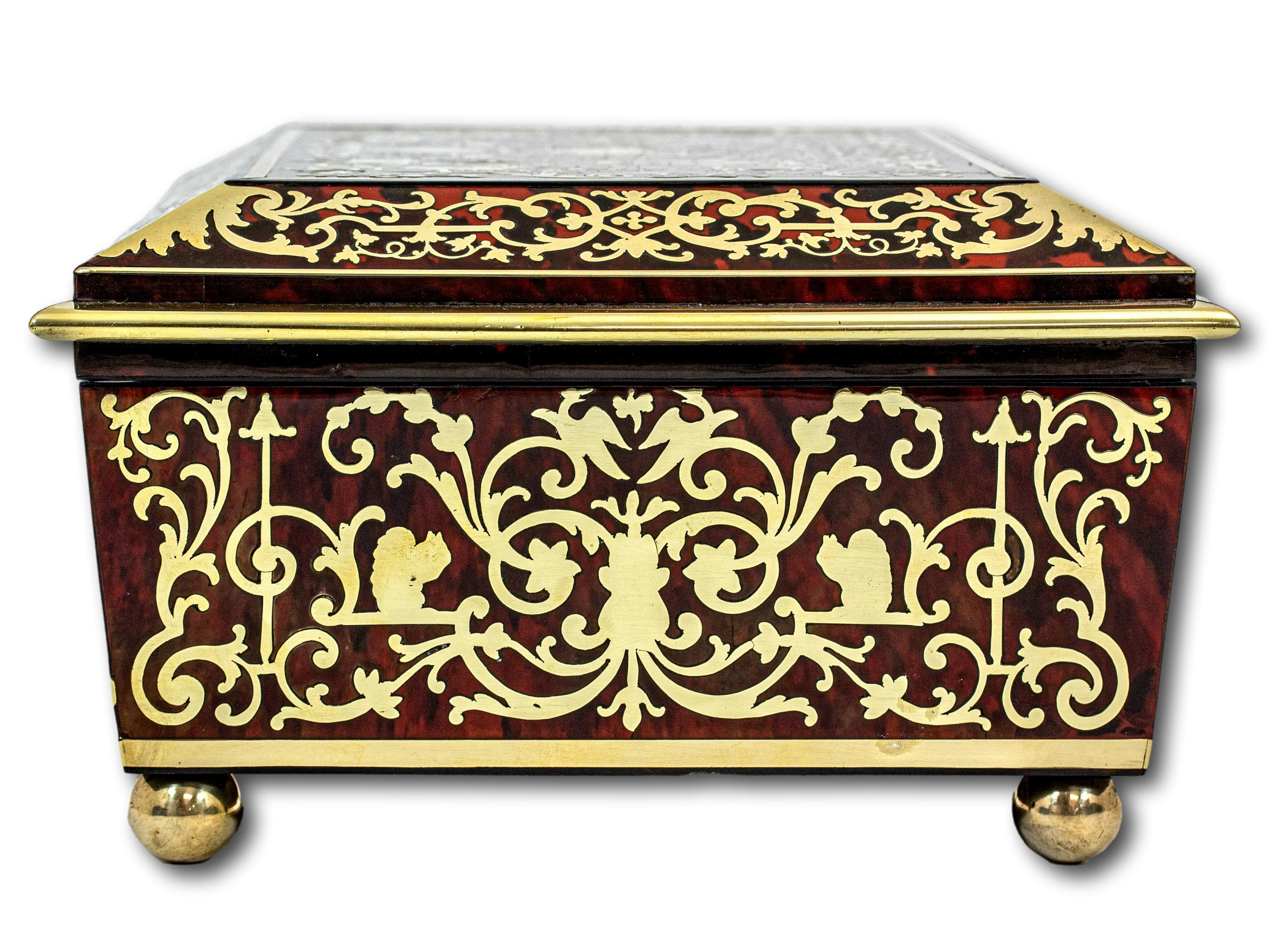 19th Century English Antique Boulle Jewellery Box For Sale