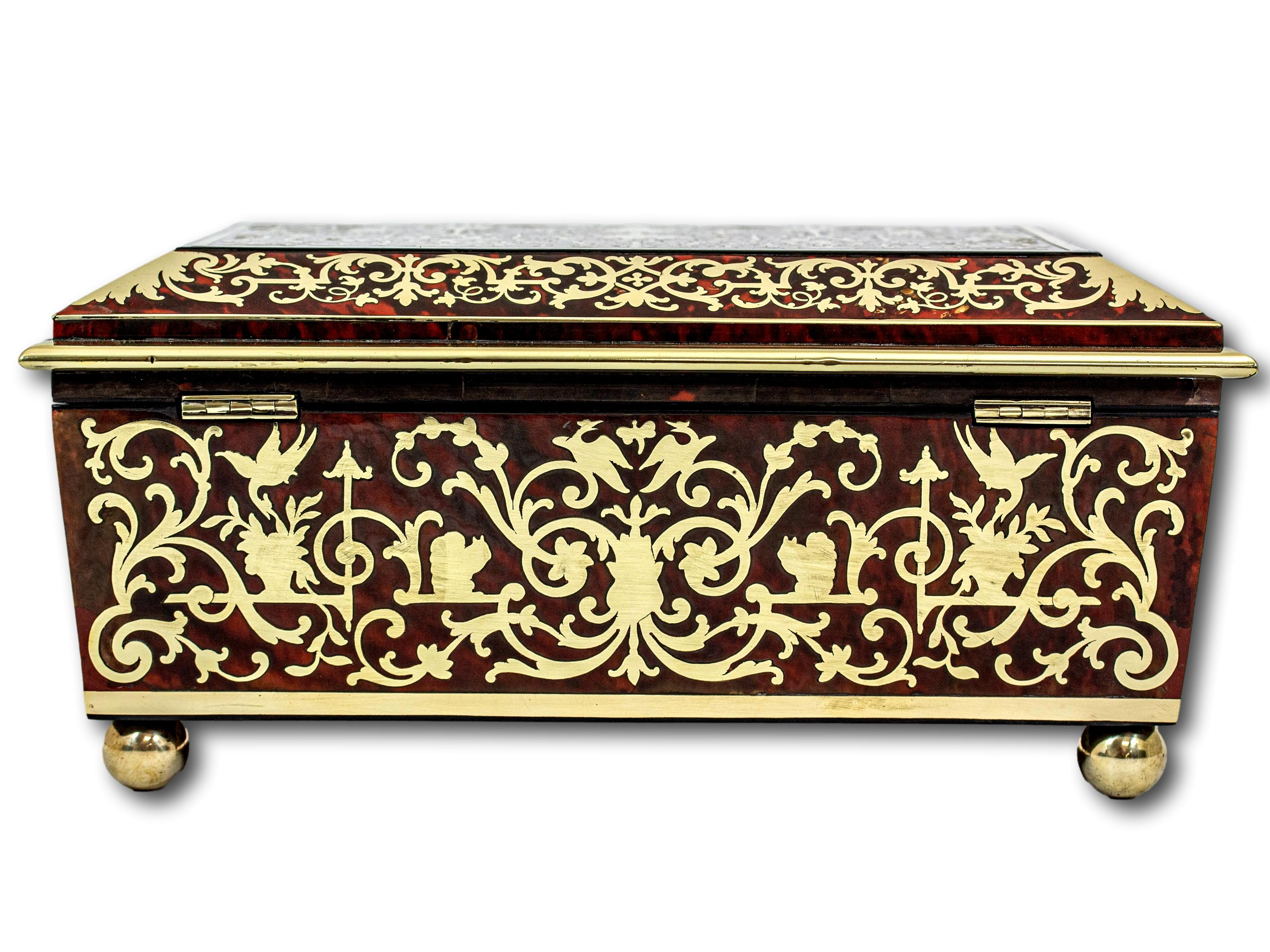 Brass English Antique Boulle Jewellery Box For Sale