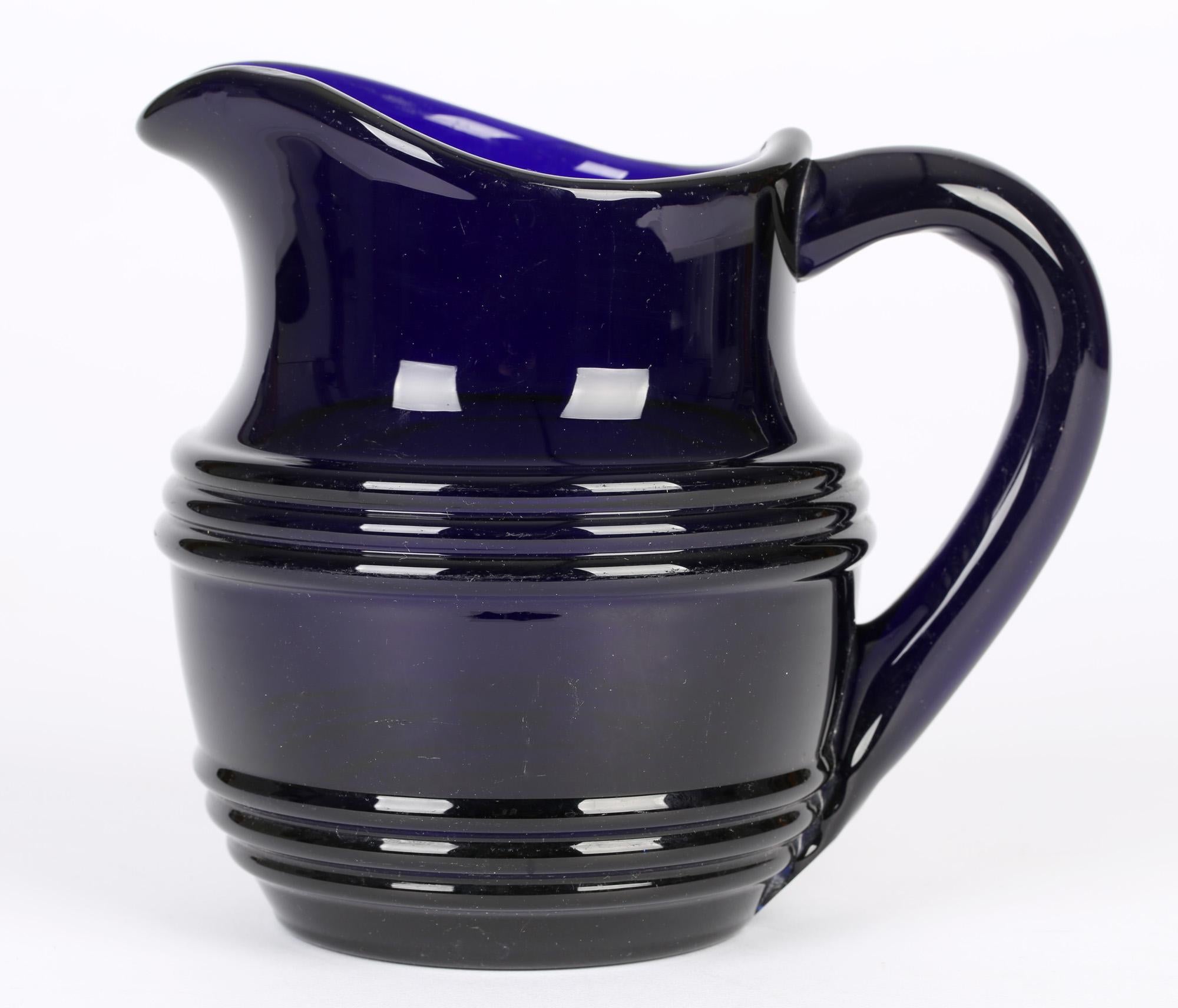 Hand-Crafted English Antique Bristol Cobalt Blue Glass Water Jug or Pitcher