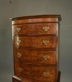 English Antique burr walnut bow front chest on chest tall boy