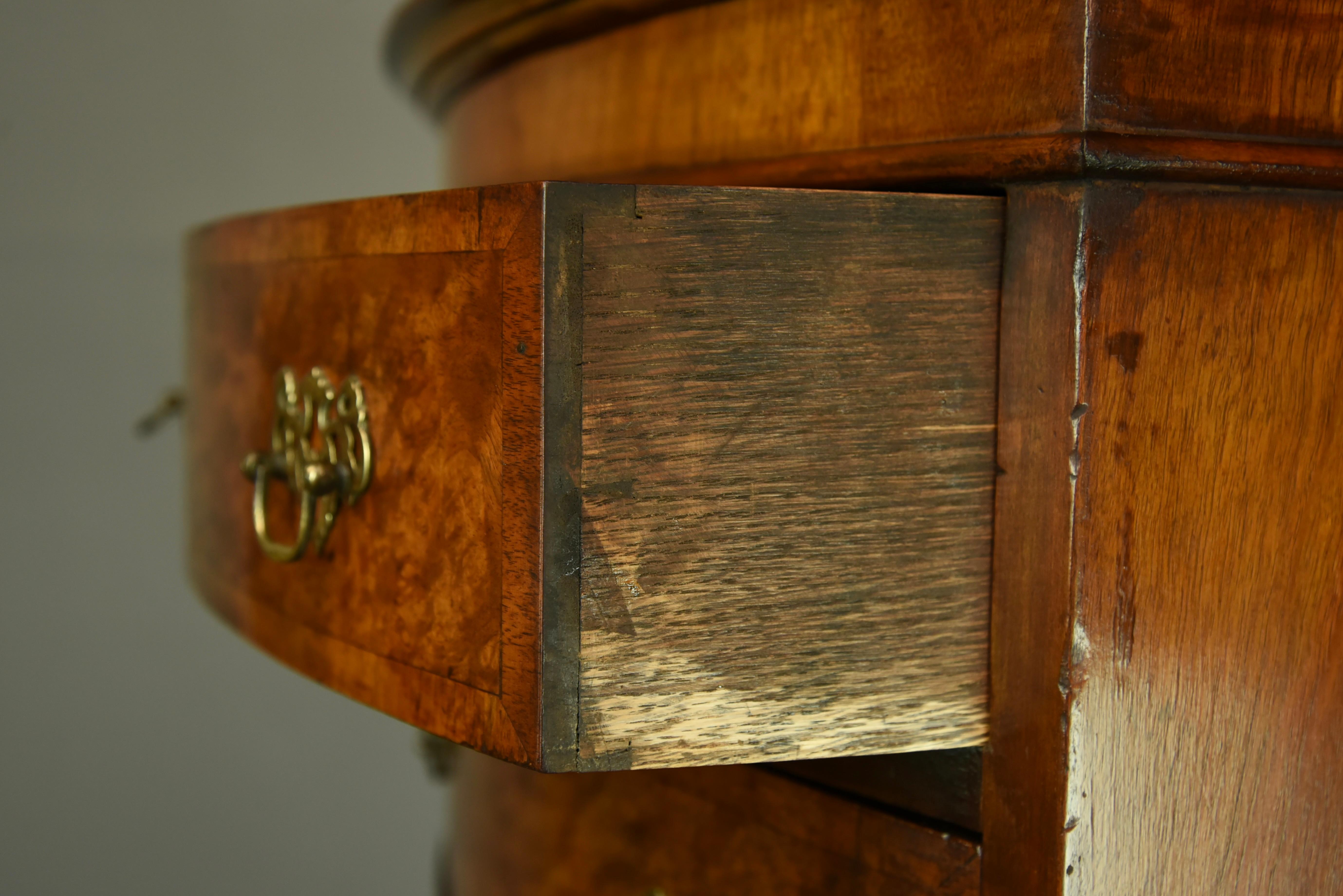 Walnut English Antique burr walnut bow front chest on chest tall boy
