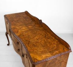 English Antique Burr Walnut Queen Anne Style Serpentine Sideboard, 1930s