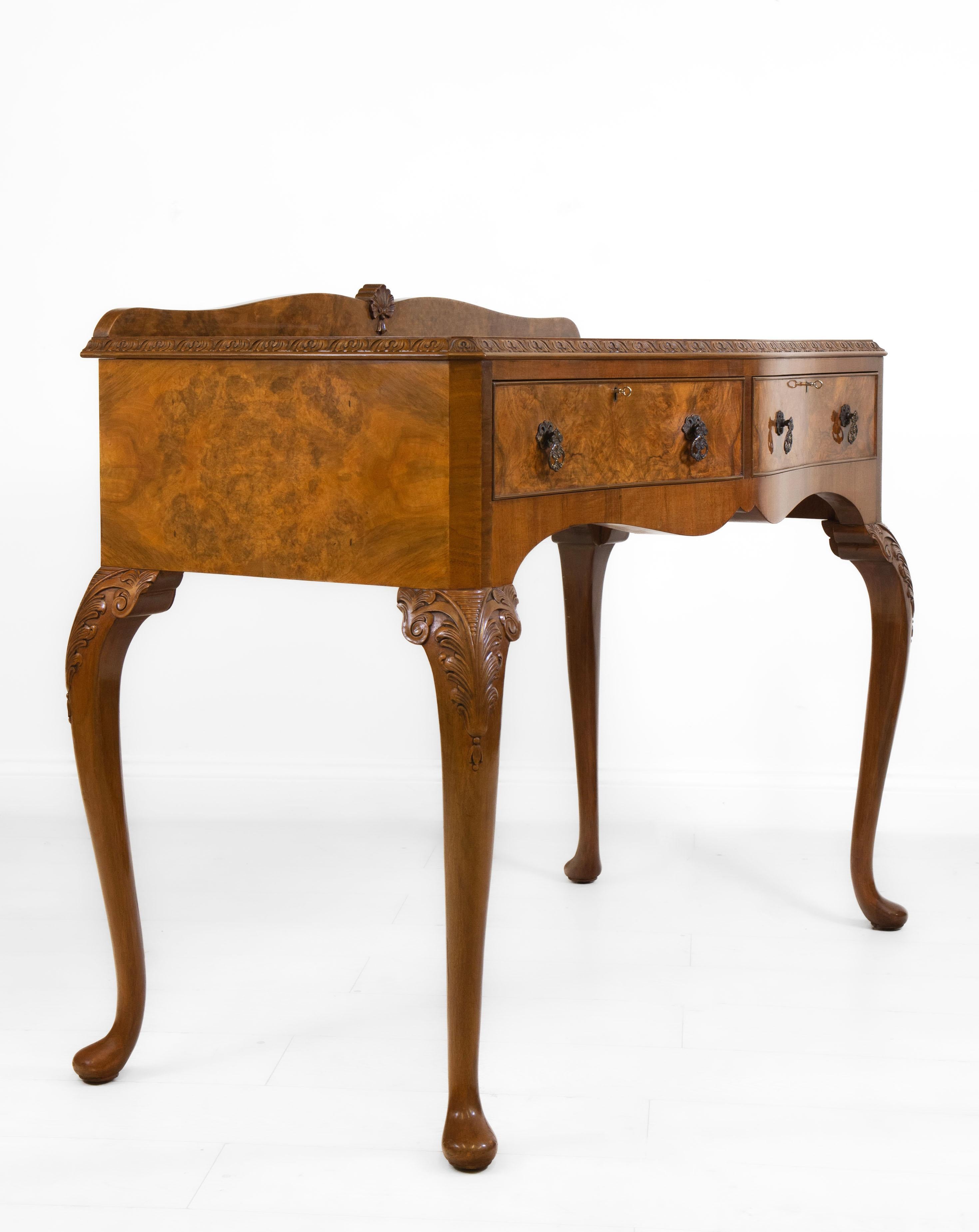 English Antique Burr Walnut Server Console Table, 1930s In Good Condition In Norwich, GB