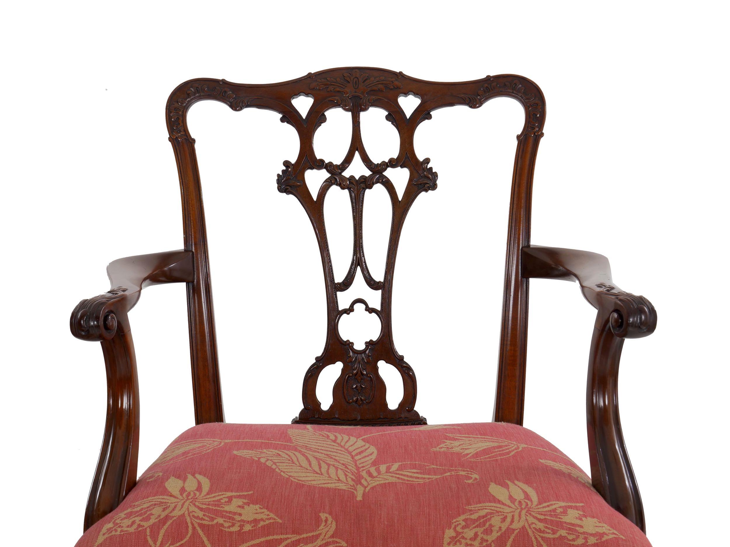 English Antique Carved Mahogany Dining Chairs, Set of 6 3