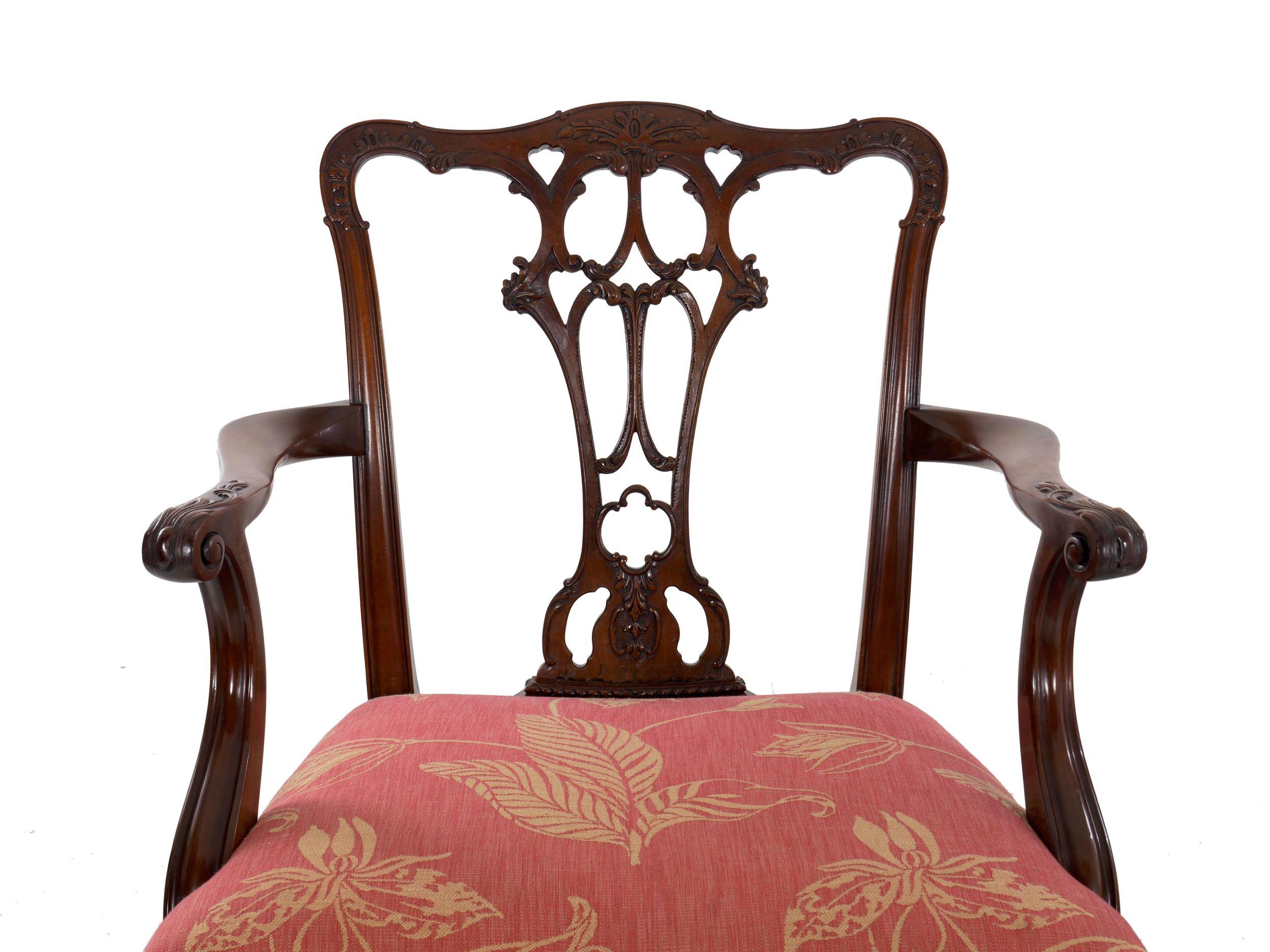 English Antique Carved Mahogany Dining Chairs, Set of 6 4