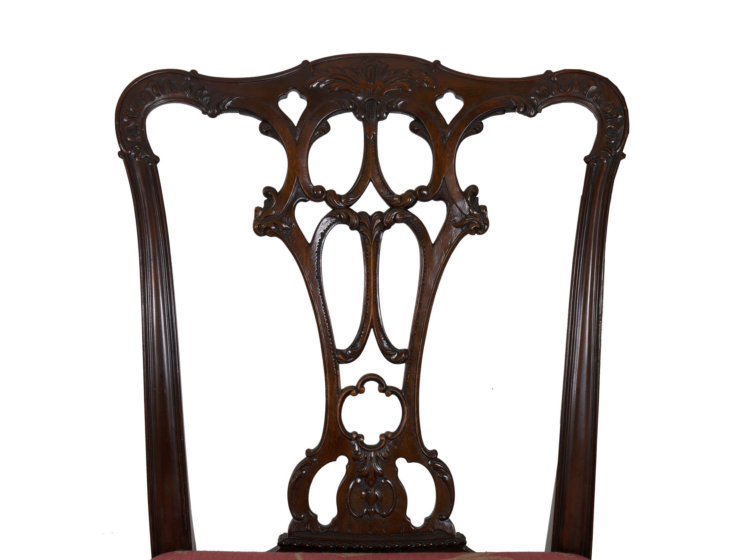 English Antique Carved Mahogany Dining Chairs, Set of 6 6