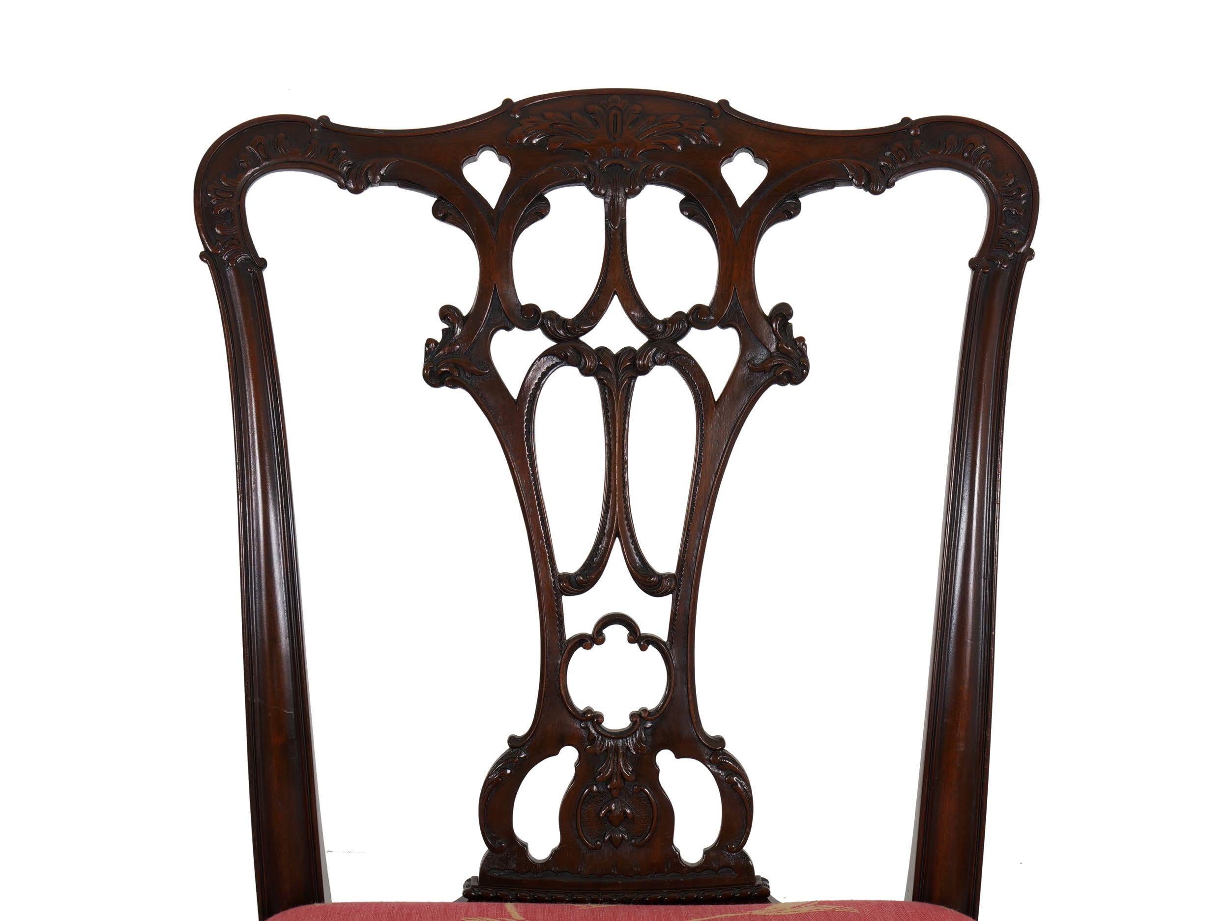 English Antique Carved Mahogany Dining Chairs, Set of 6 7