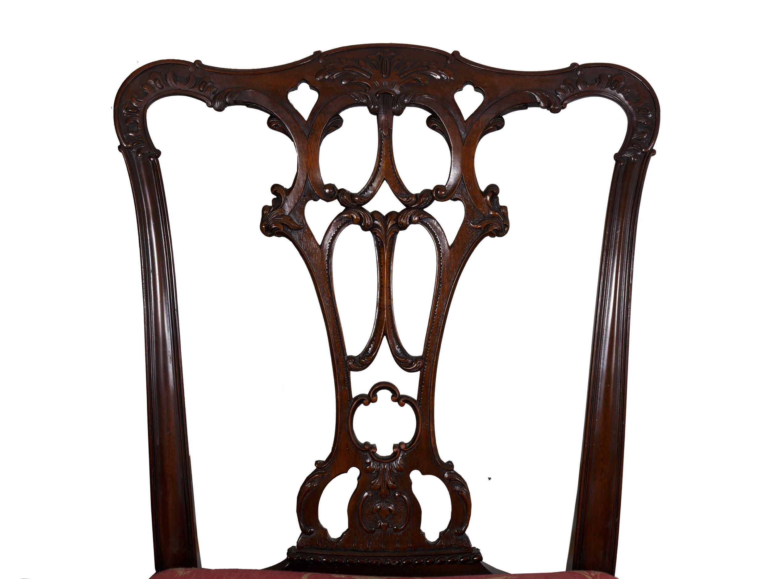 English Antique Carved Mahogany Dining Chairs, Set of 6 8