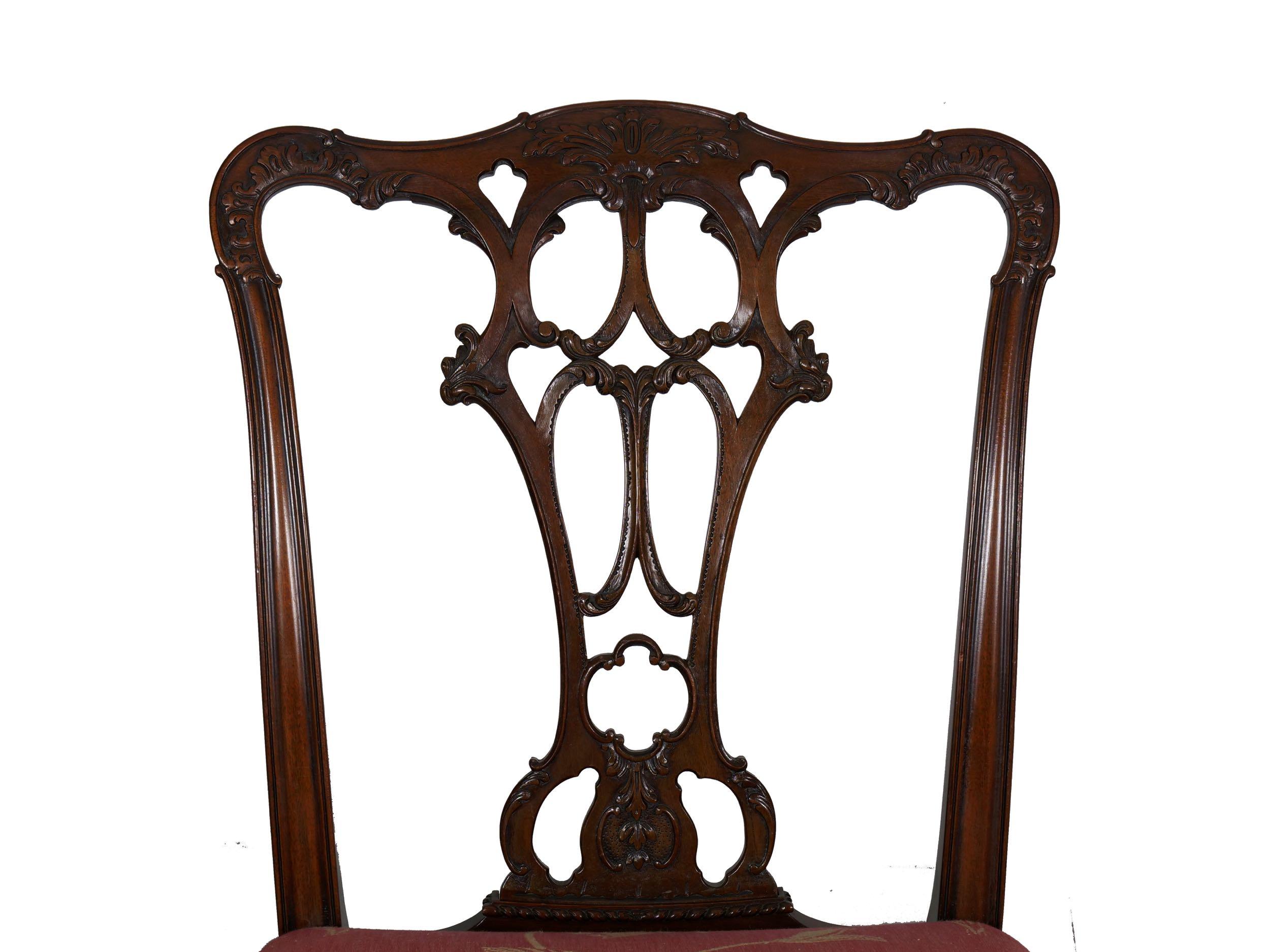 English Antique Carved Mahogany Dining Chairs, Set of 6 9
