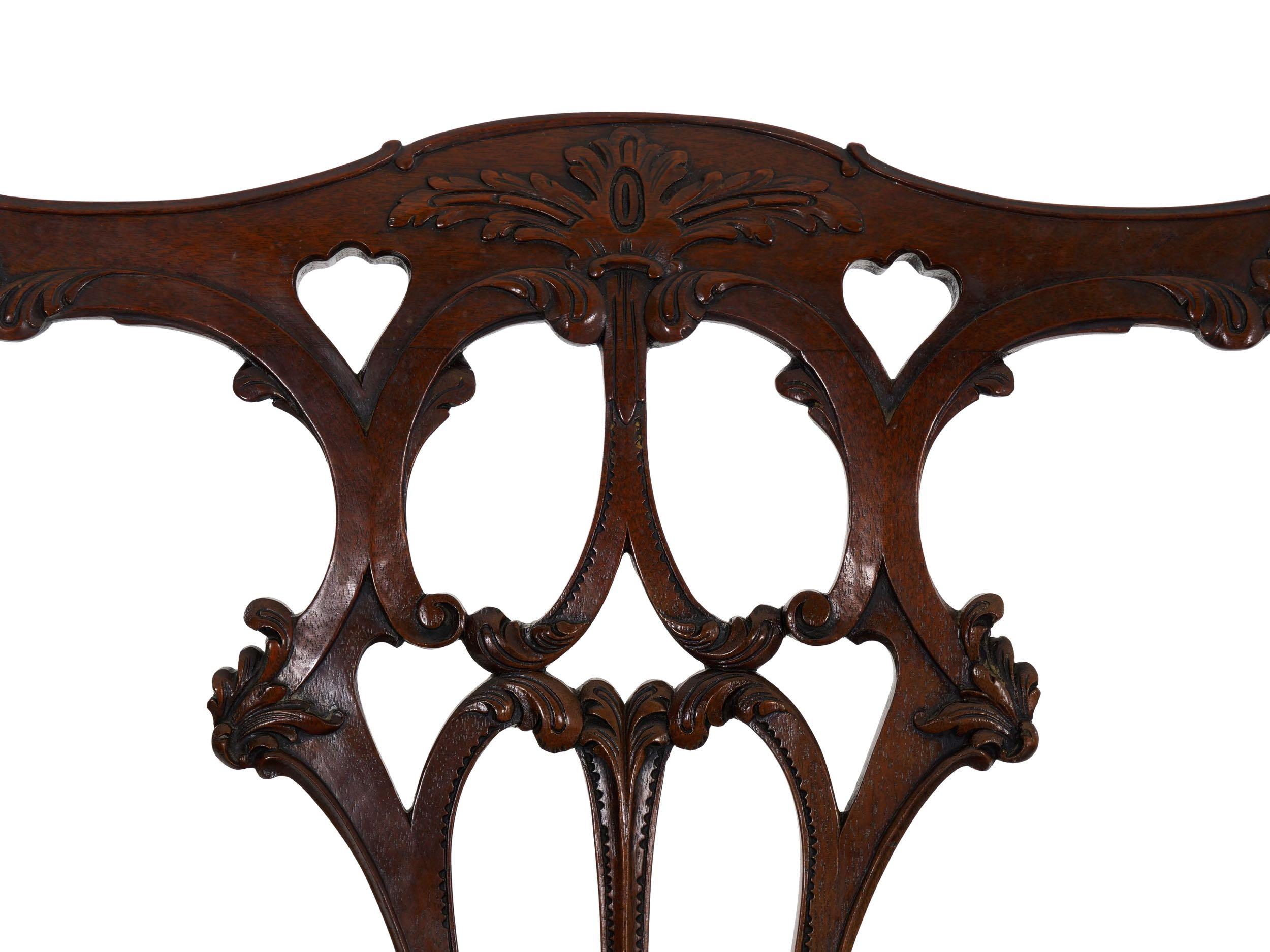 English Antique Carved Mahogany Dining Chairs, Set of 6 10