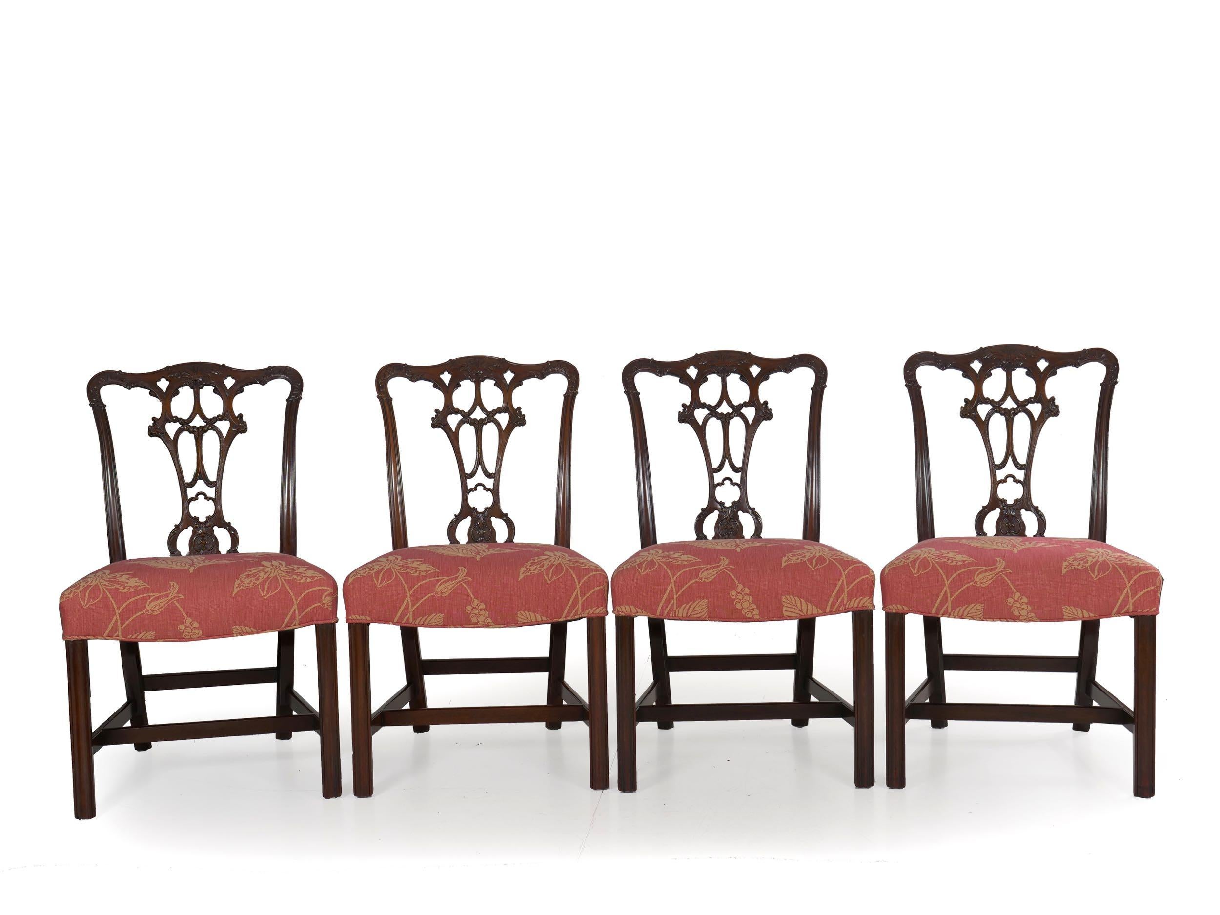 20th Century English Antique Carved Mahogany Dining Chairs, Set of 6