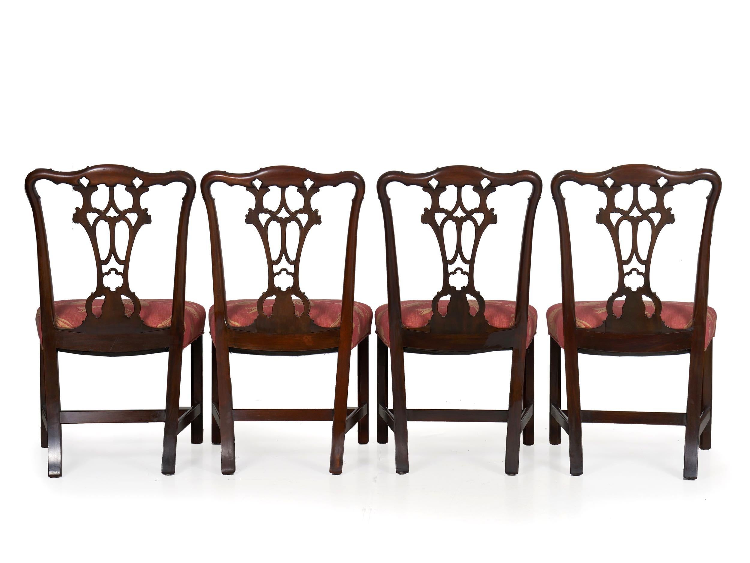 English Antique Carved Mahogany Dining Chairs, Set of 6 1