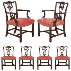 English Antique Carved Mahogany Dining Chairs, Set of 6