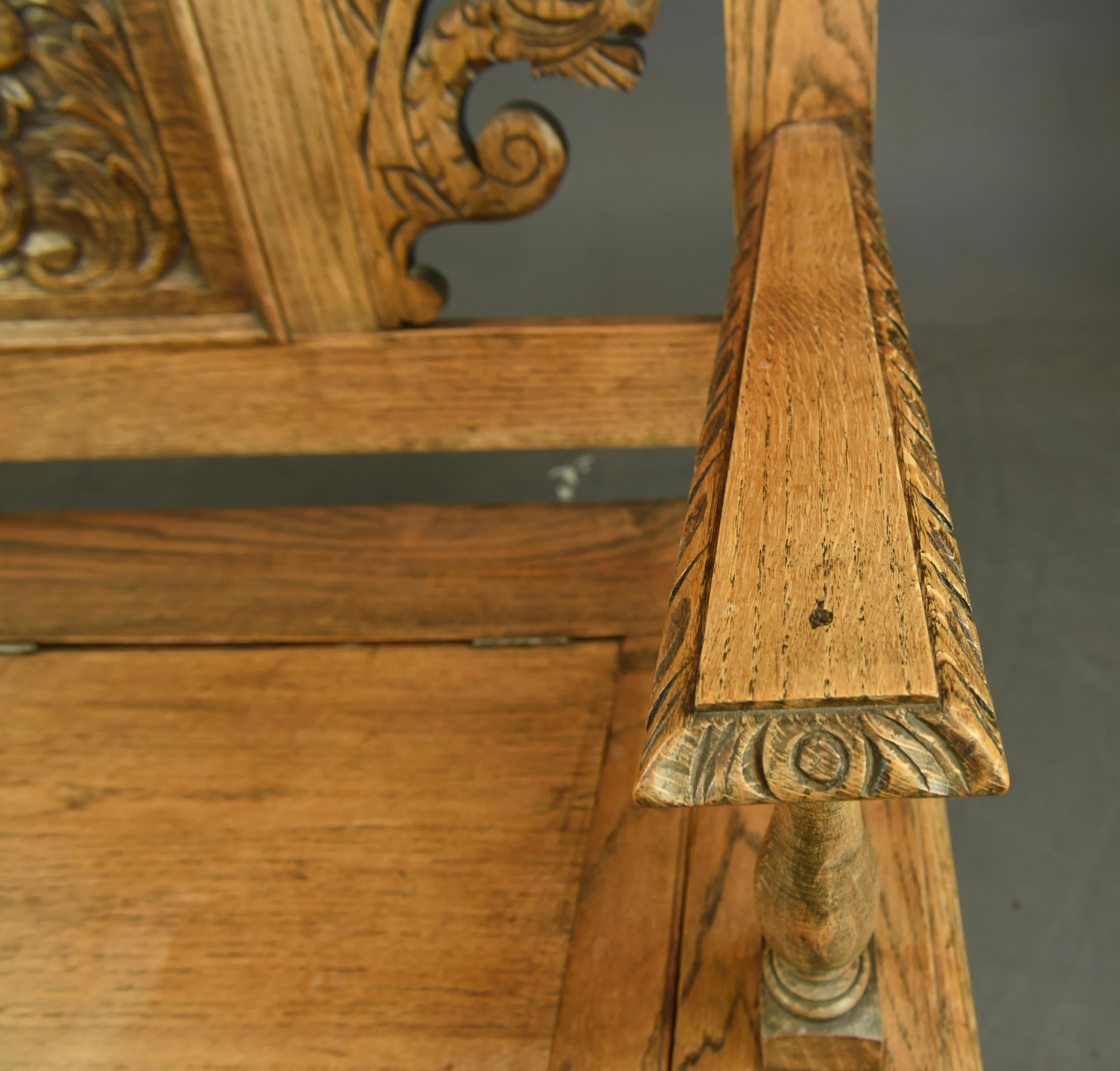 English antique carved oak hall bench 1