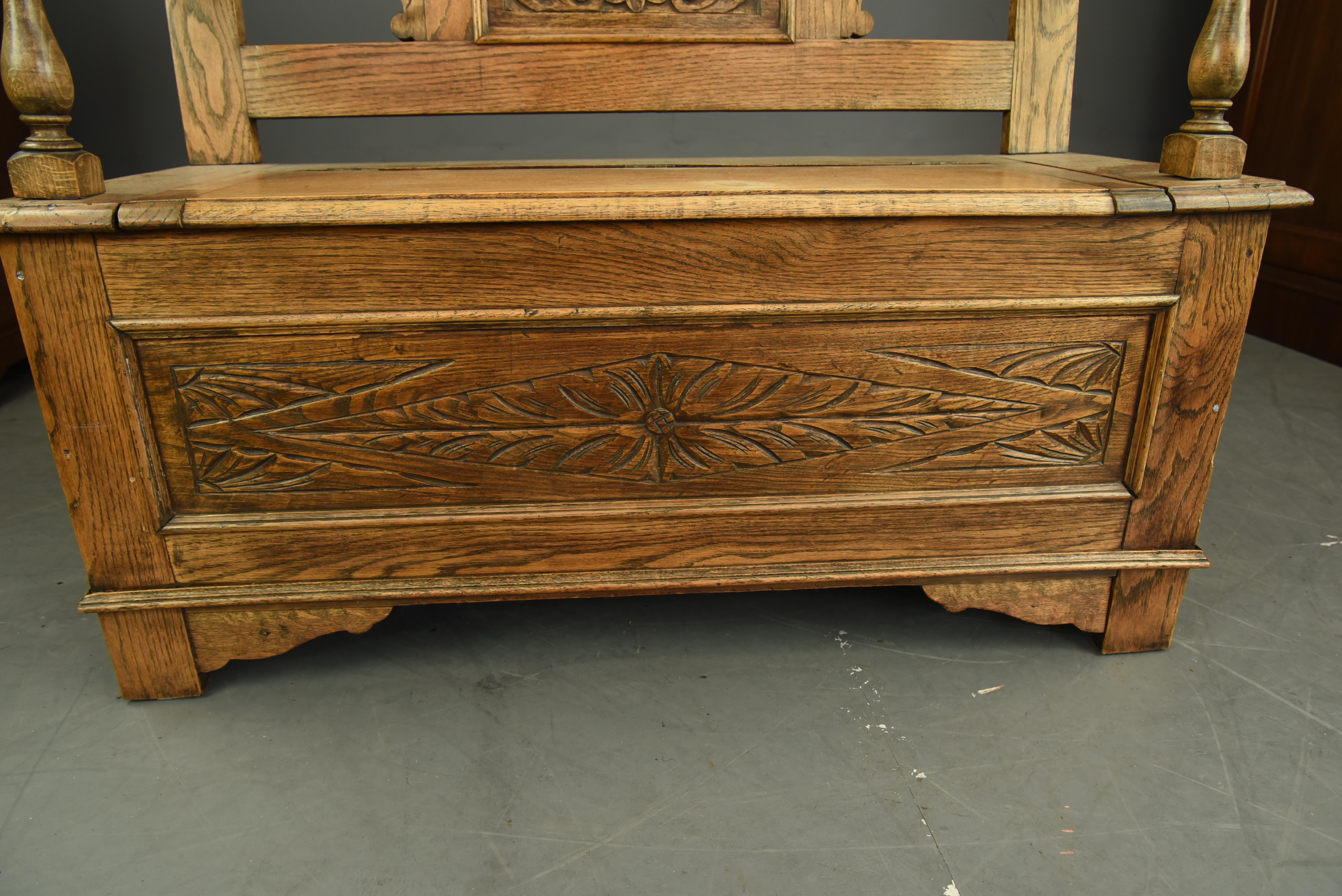 English antique carved oak hall bench 2