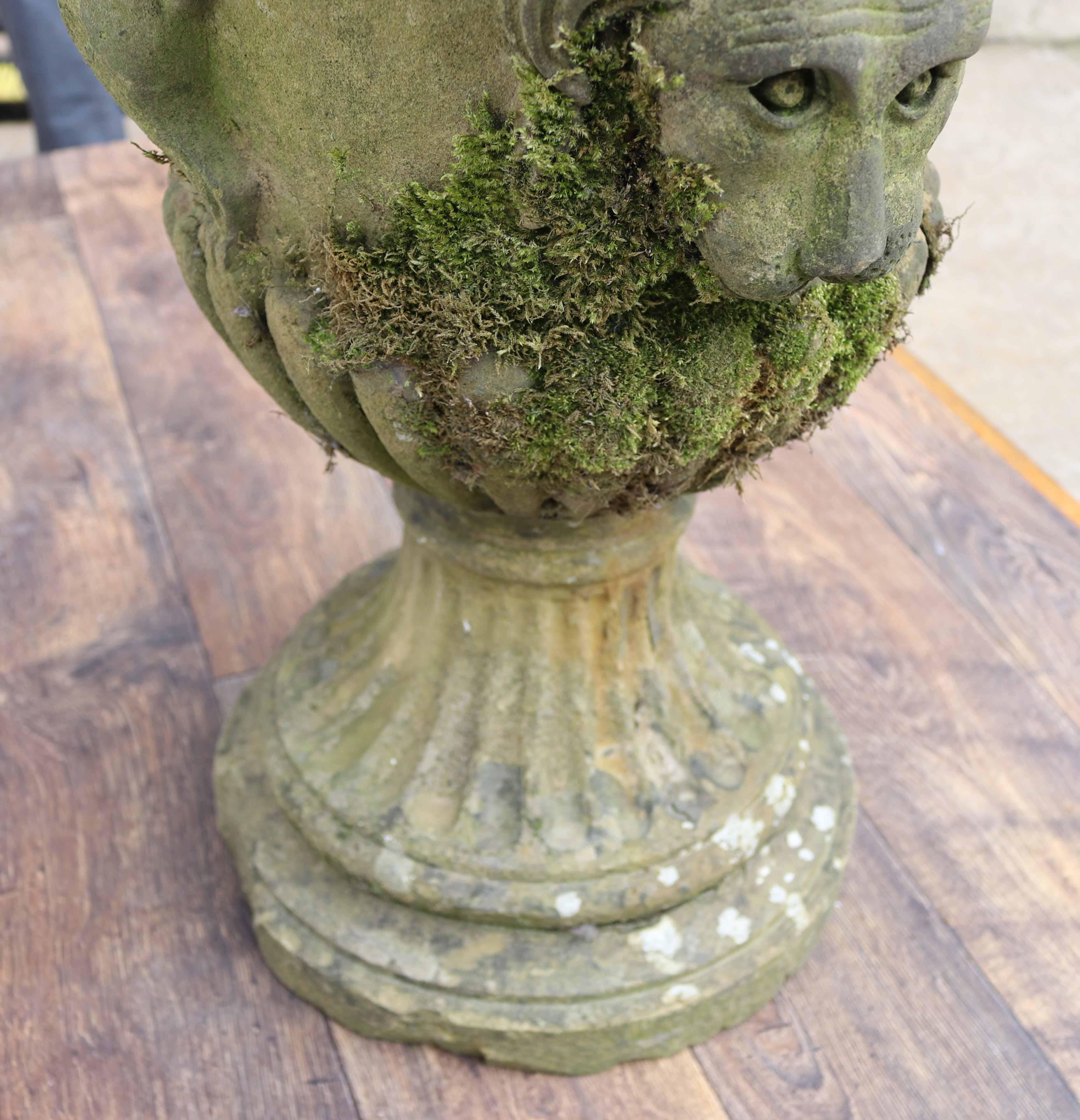 Hand-Crafted Antique English Carved Yorkstone Urn For Sale