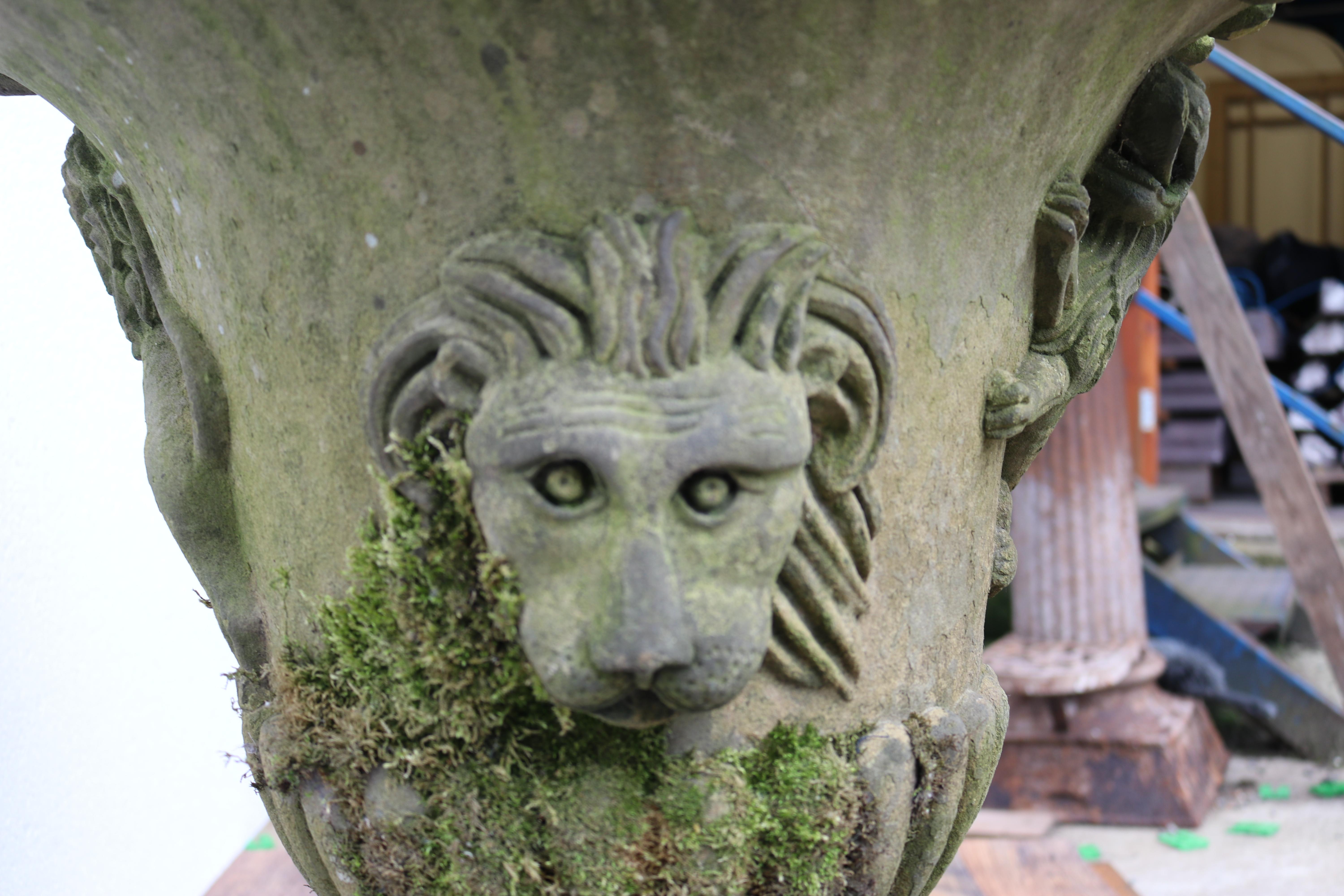 Antique English Carved Yorkstone Urn In Fair Condition For Sale In Wormelow, Herefordshire