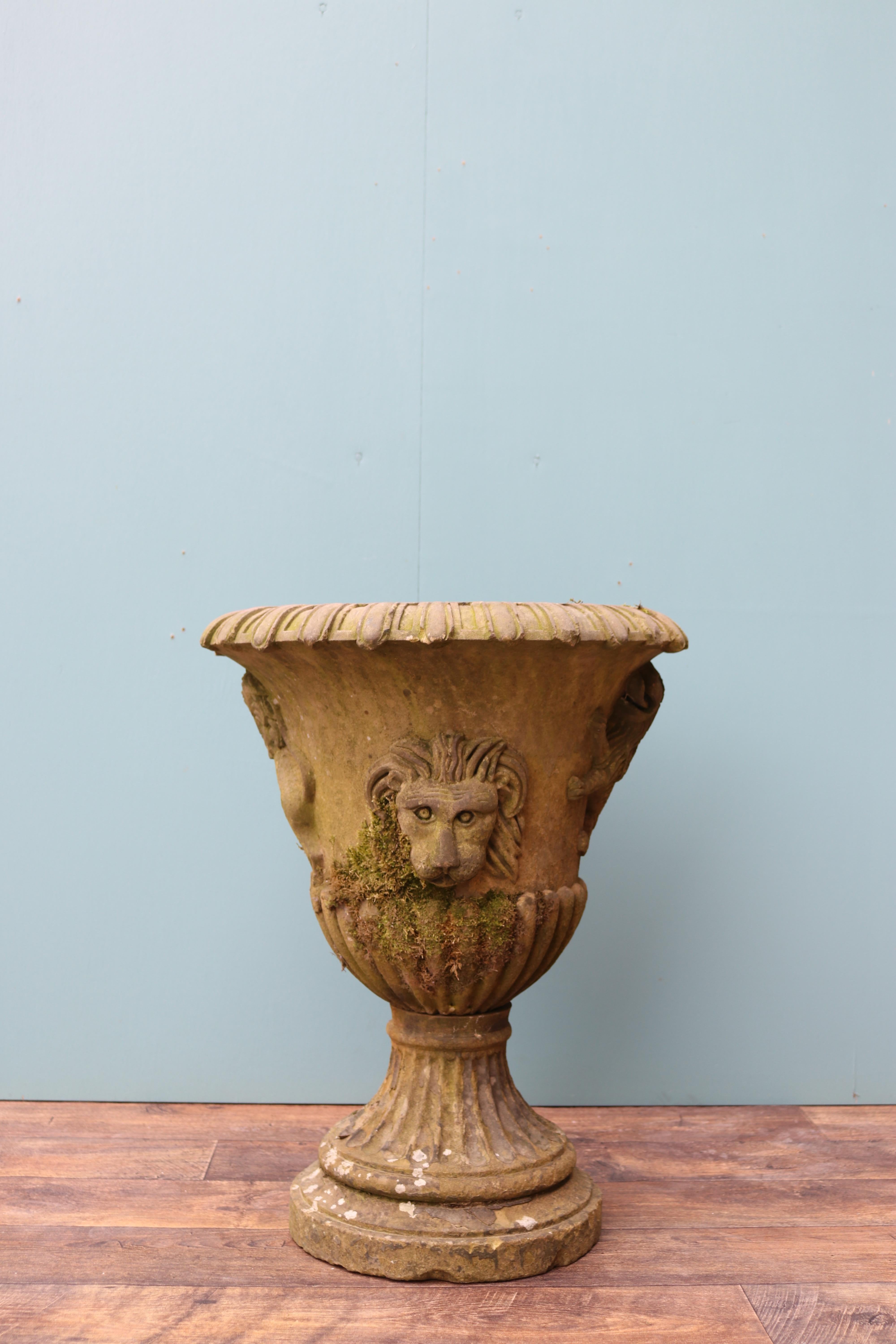 19th Century Antique English Carved Yorkstone Urn For Sale